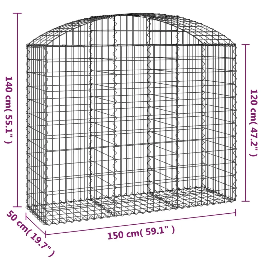 Gabionenwand Hochbogen 150x50x120/140 cm Silber verzinktes Eisen