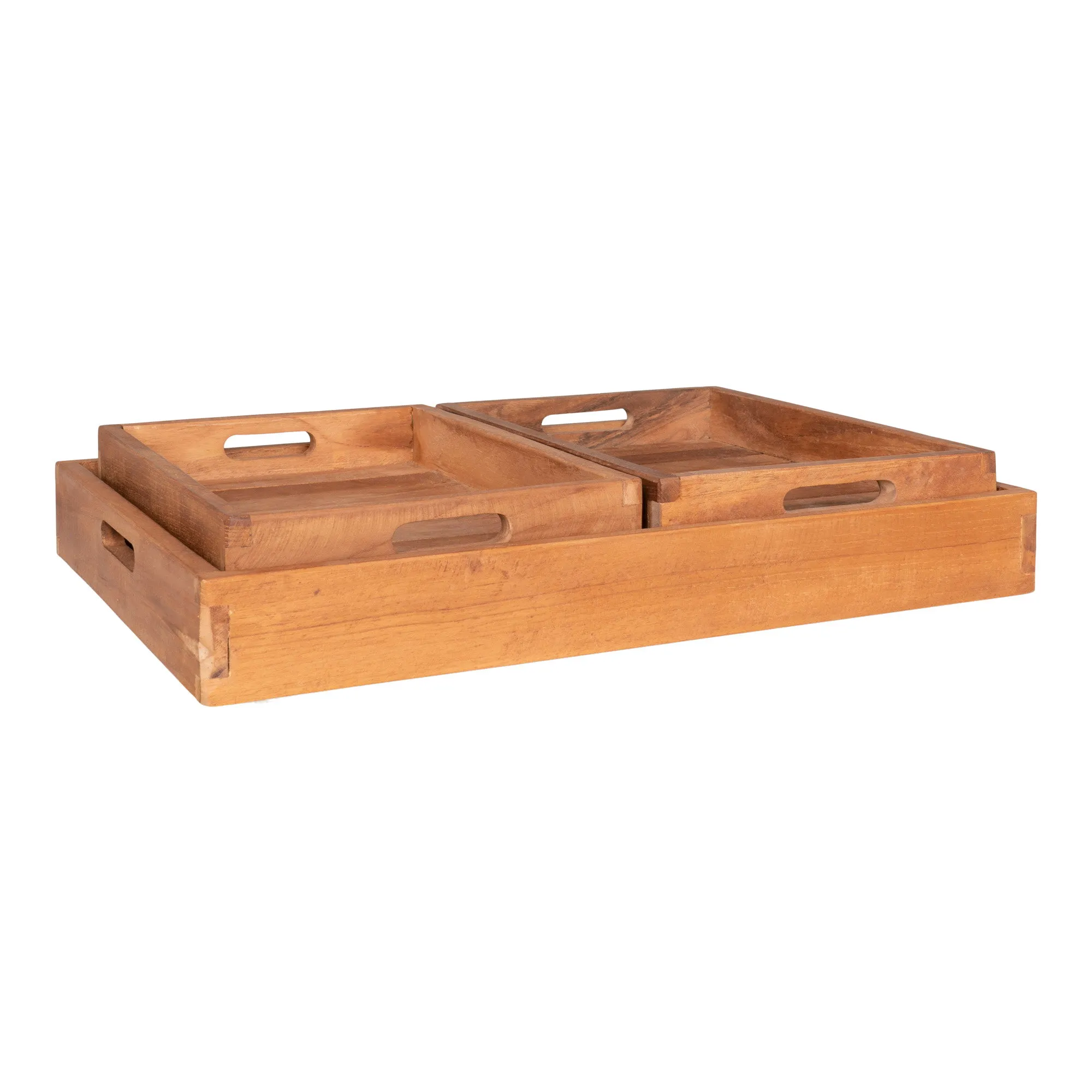 tinkaro Faro Tablett-Set 3-teilig 26-39 x 18-29 x 5 cm Natur Teak