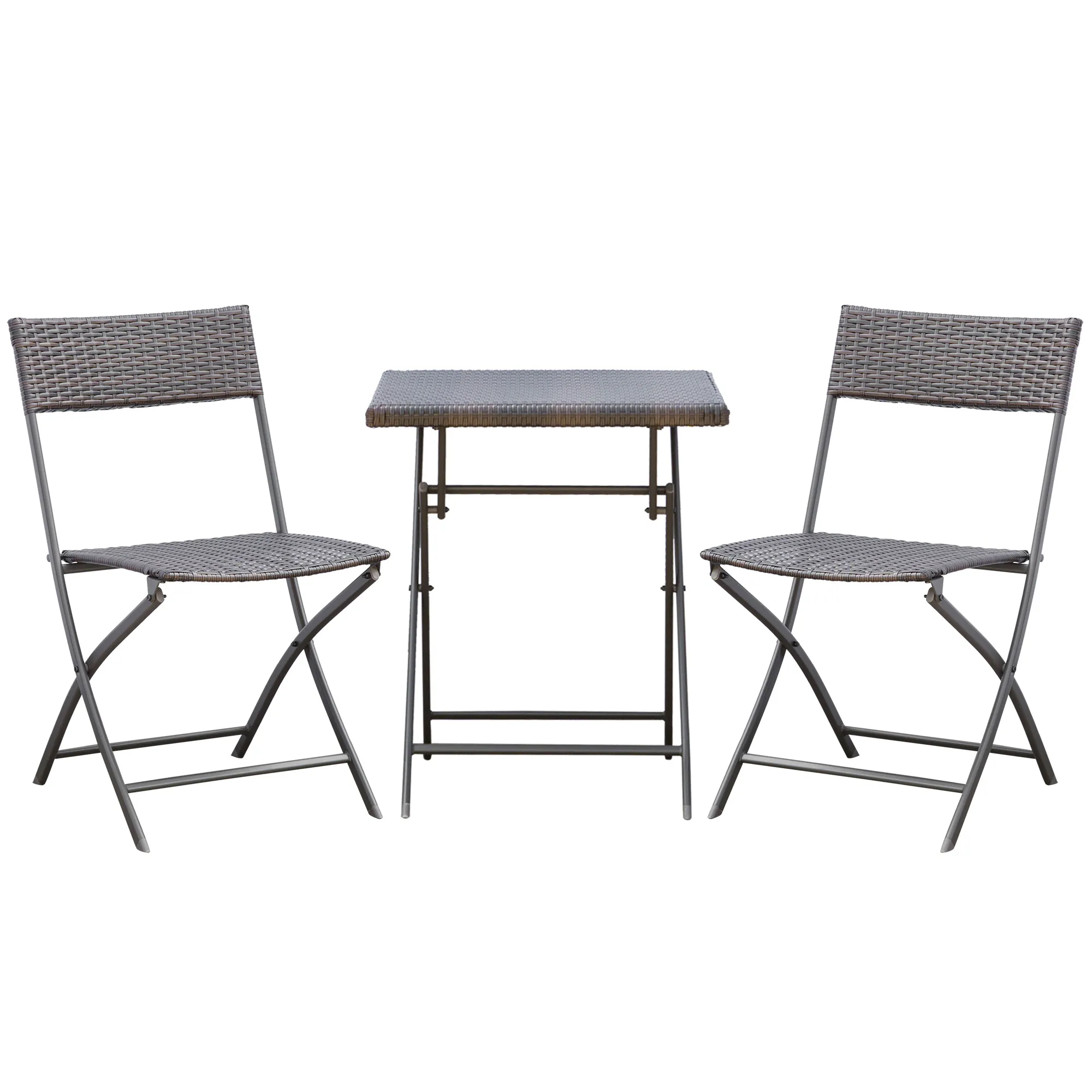 Polyrattan Bistroset für 2 Personen Sitzgruppe Rattan Gartenmöbel Set Garnitur Schwarz