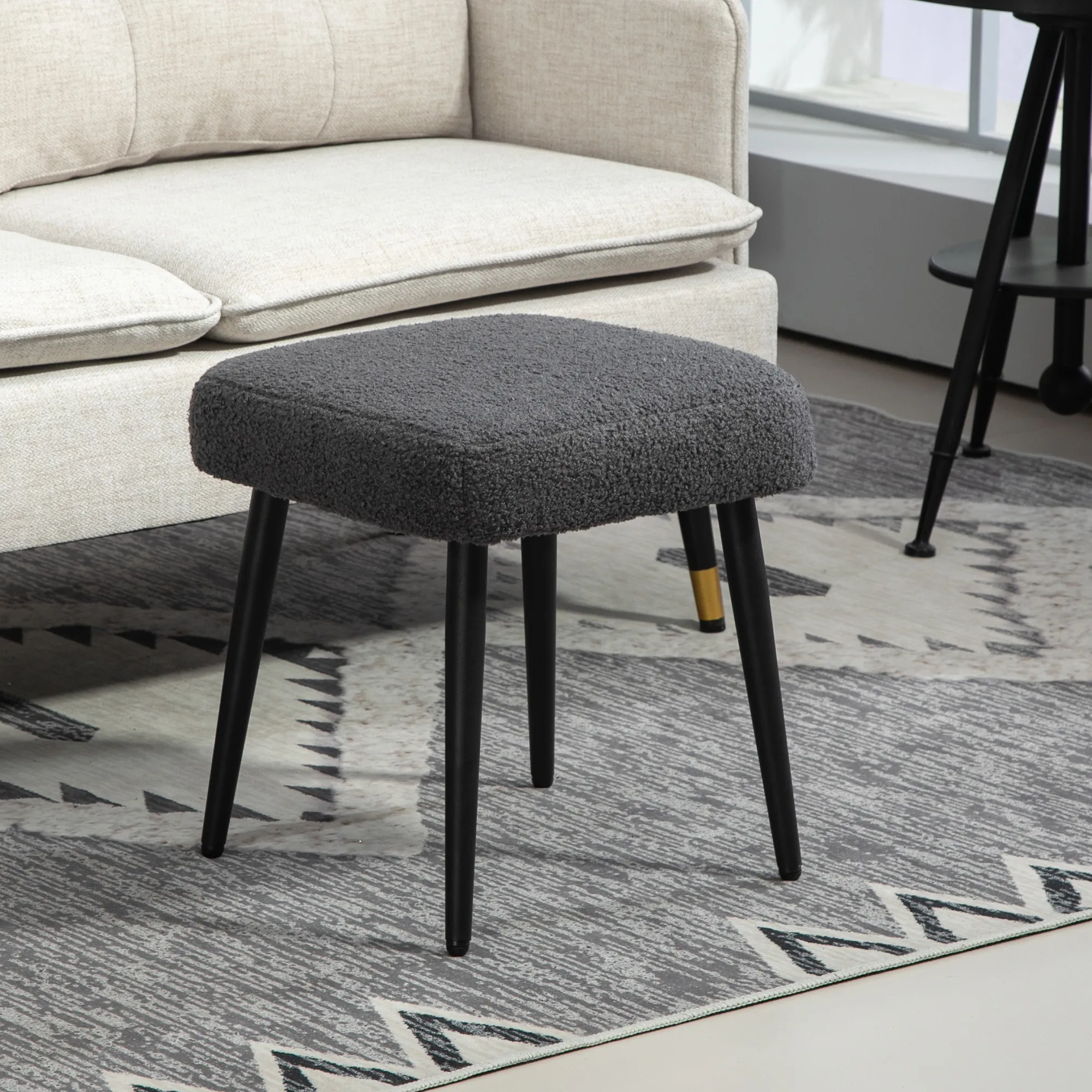 Hocker, Fußstütze, gepolsterter Sitz, Kaschmir-Optik, Stahlbeine, 42 x 42 x 44 cm, Dunkelgrau