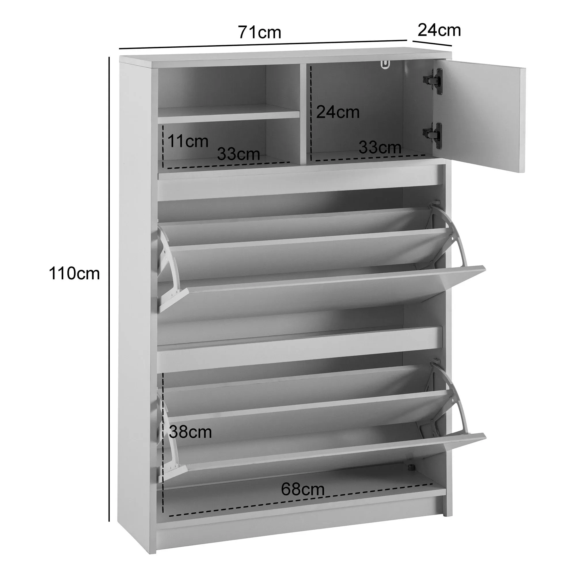 Schuhschrank Weiß 71x110x24 cm Schuhkipper Geschlossen