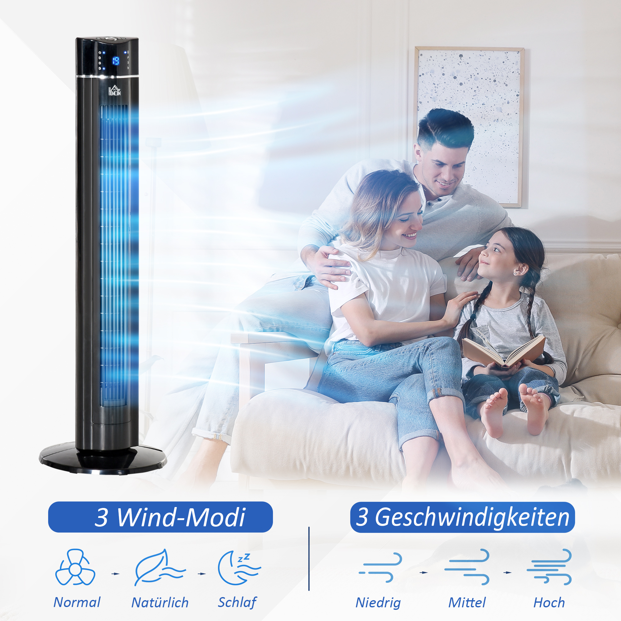 Oszillierender Ionisator-Ventilator 2 in 1 Ø32 x 106,8H cm Schwarz