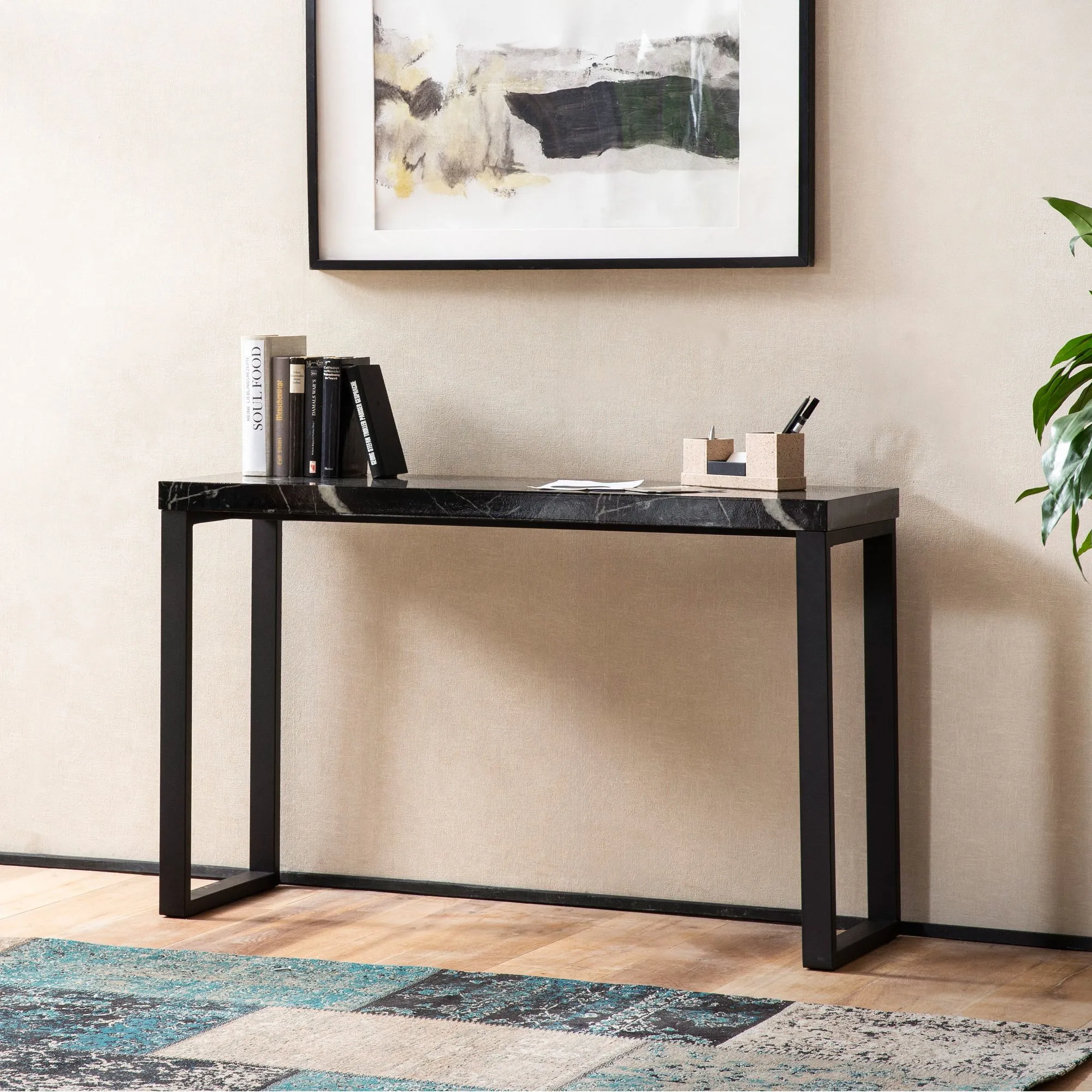 Konsolentisch Marmor-Optik Schwarz Hochglanz 120x40x76 cm Design Anrichte Flur