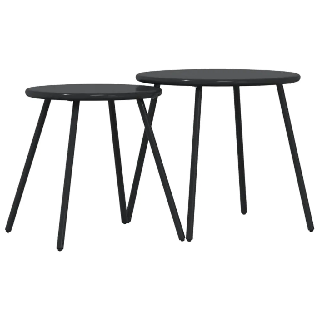 Garten-Couchtisch Set Schwarz 50x46 cm & 40,5x42 cm Pulverbeschichteter Stahl