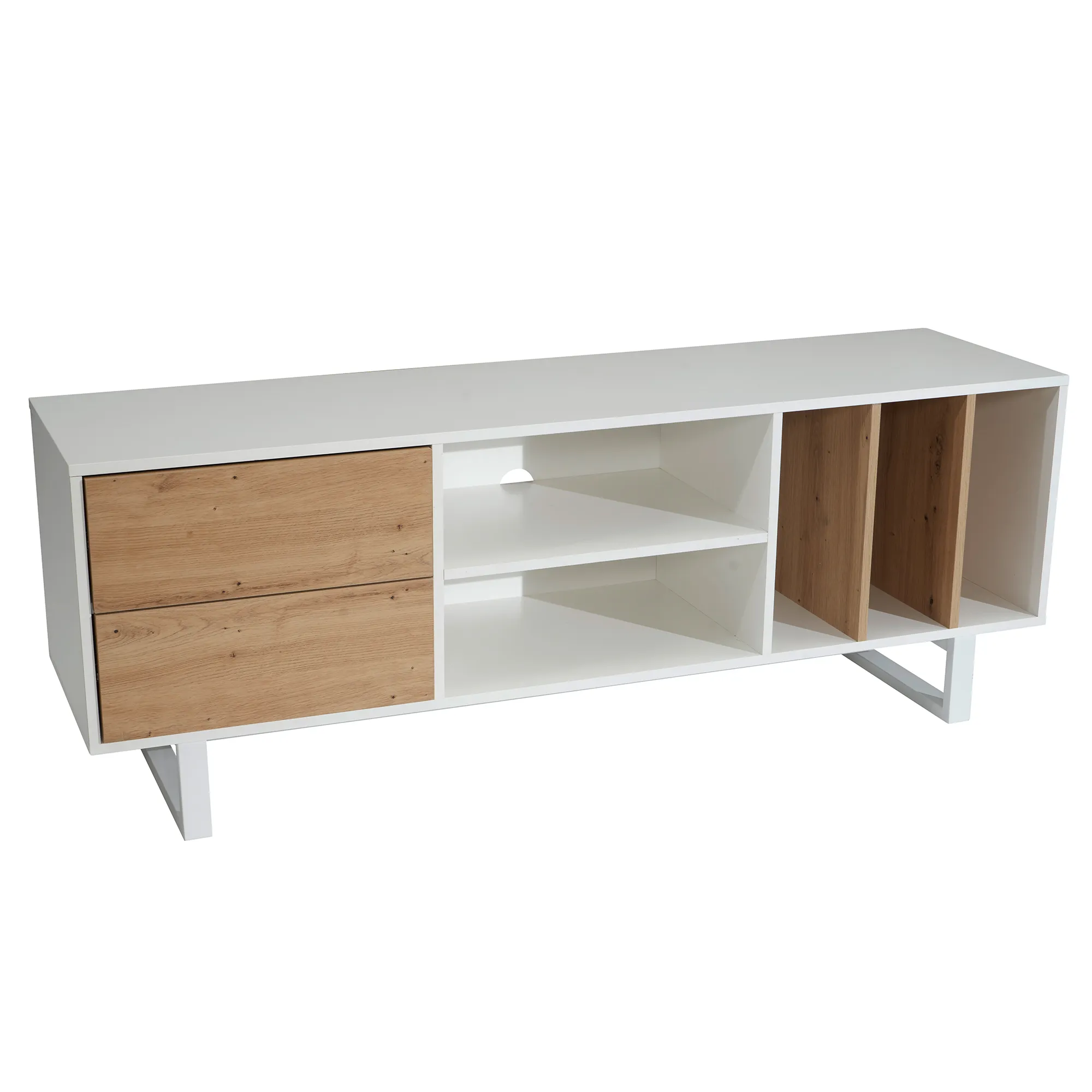 Wohnling Lowboard Weiß mit Eiche-Dekor 150x55x40 cm TV-Kommode Modern