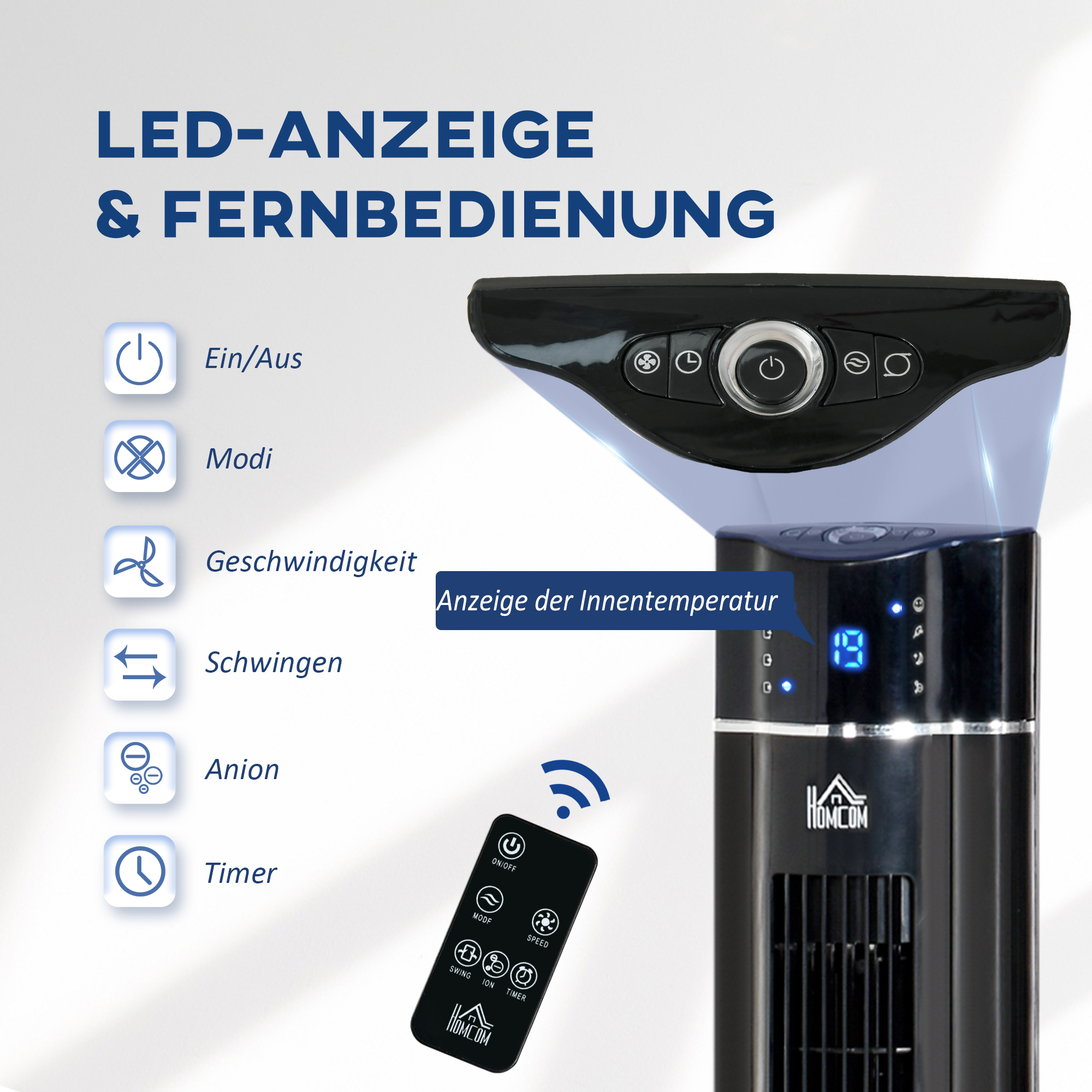 Oszillierender Ionisator-Ventilator 2 in 1 Ø32 x 106,8H cm Schwarz