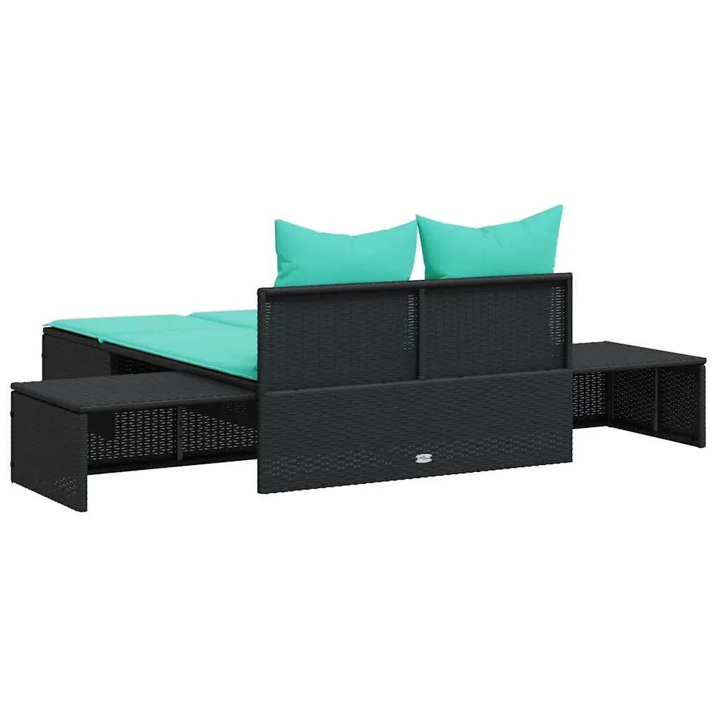 Doppel-Sonnenliege Schwarz 104x162x30 cm mit PE-Rattan und Stahlgestell