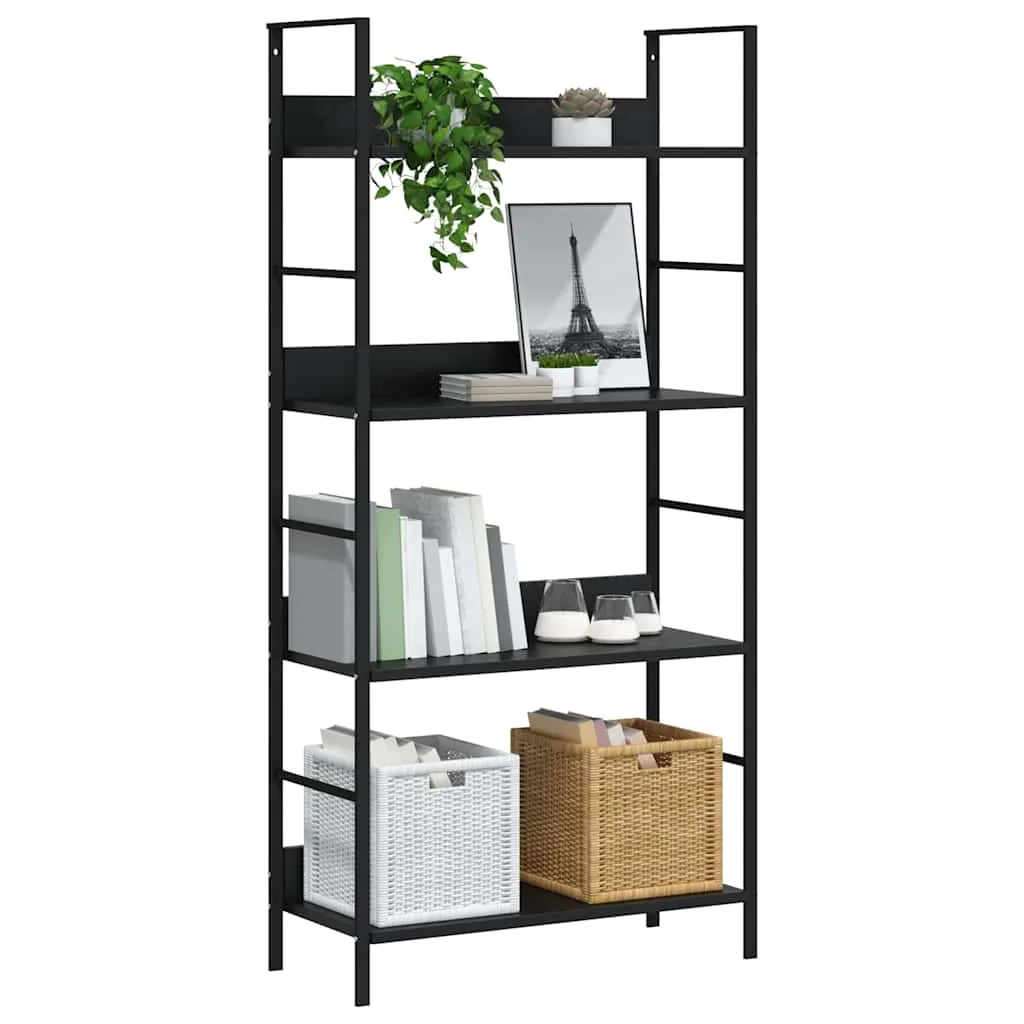 Schwarzes Standregal aus Holzwerkstoff und Stahl 60x27,6x124,5 cm