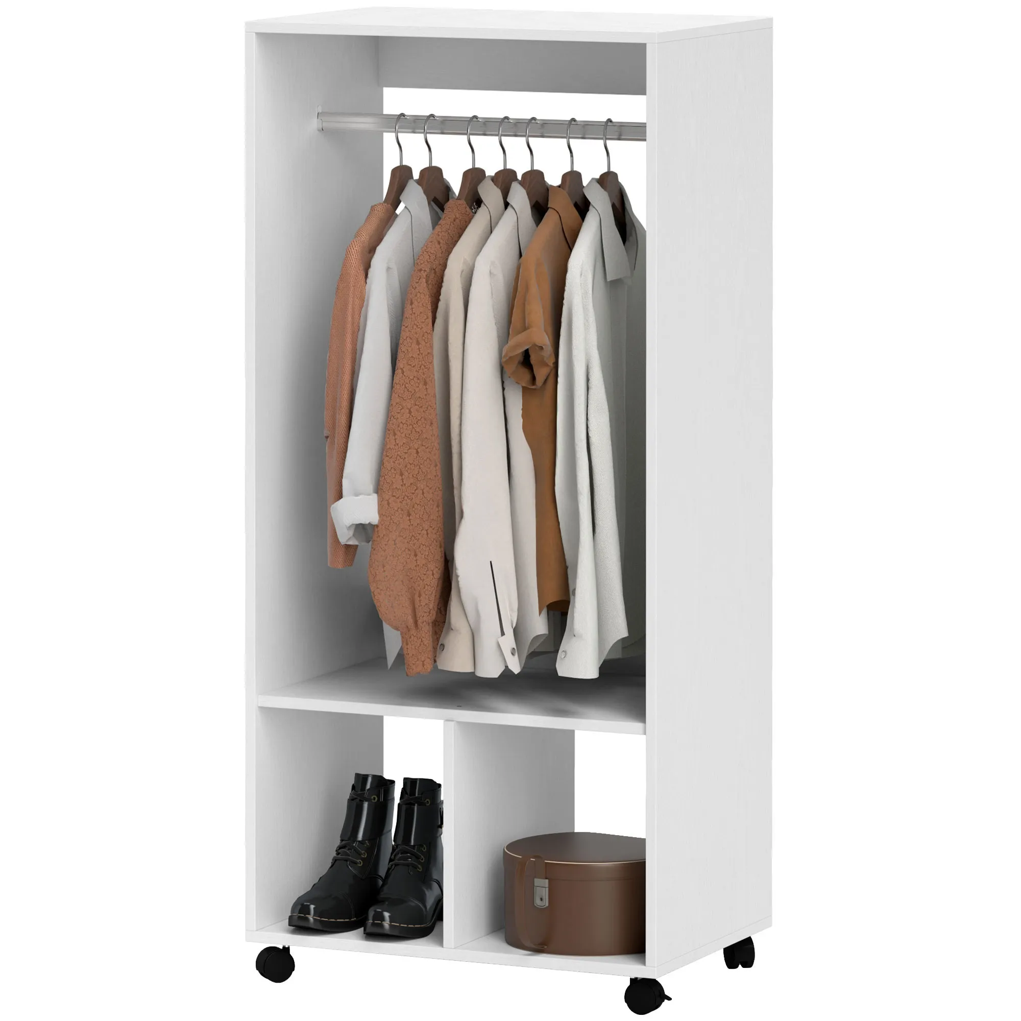 Kleiderschrank Garderobe,60 cm x 40 cm x 127 cm, 1 Kleiderstange, 2 Regale, Weiß