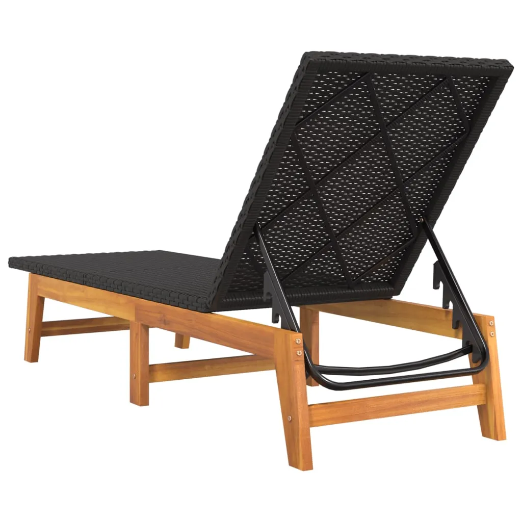 Sonnenliege aus Echtholz und PE-Rattan 200x54x87 cm Schwarz Braun