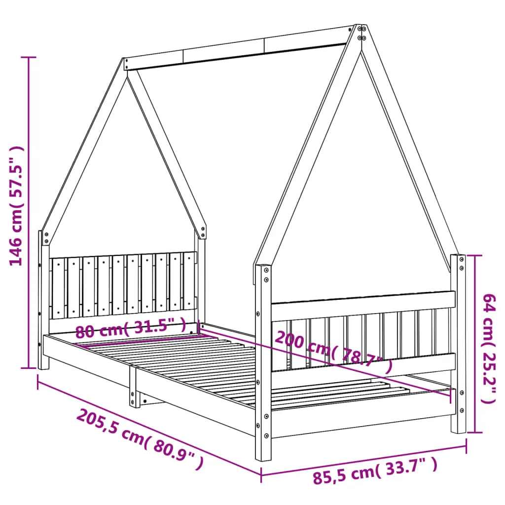Kinderbett Hausform aus massivem Kiefernholz 205,5x85,5x146 cm natur