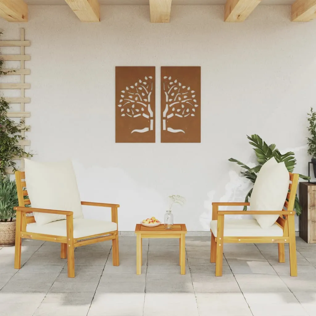 Outdoor-Sessel aus Echtholz 68x65x81 cm mit cremeweißen Kissen