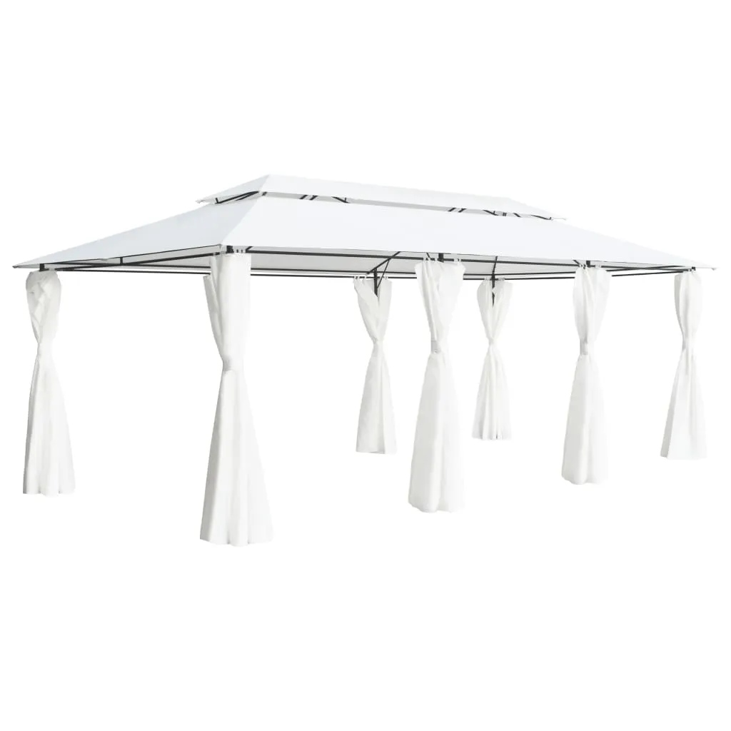 Gartenpavillon Weiß 600 x 298 x 270 cm mit Stahlrohrrahmen