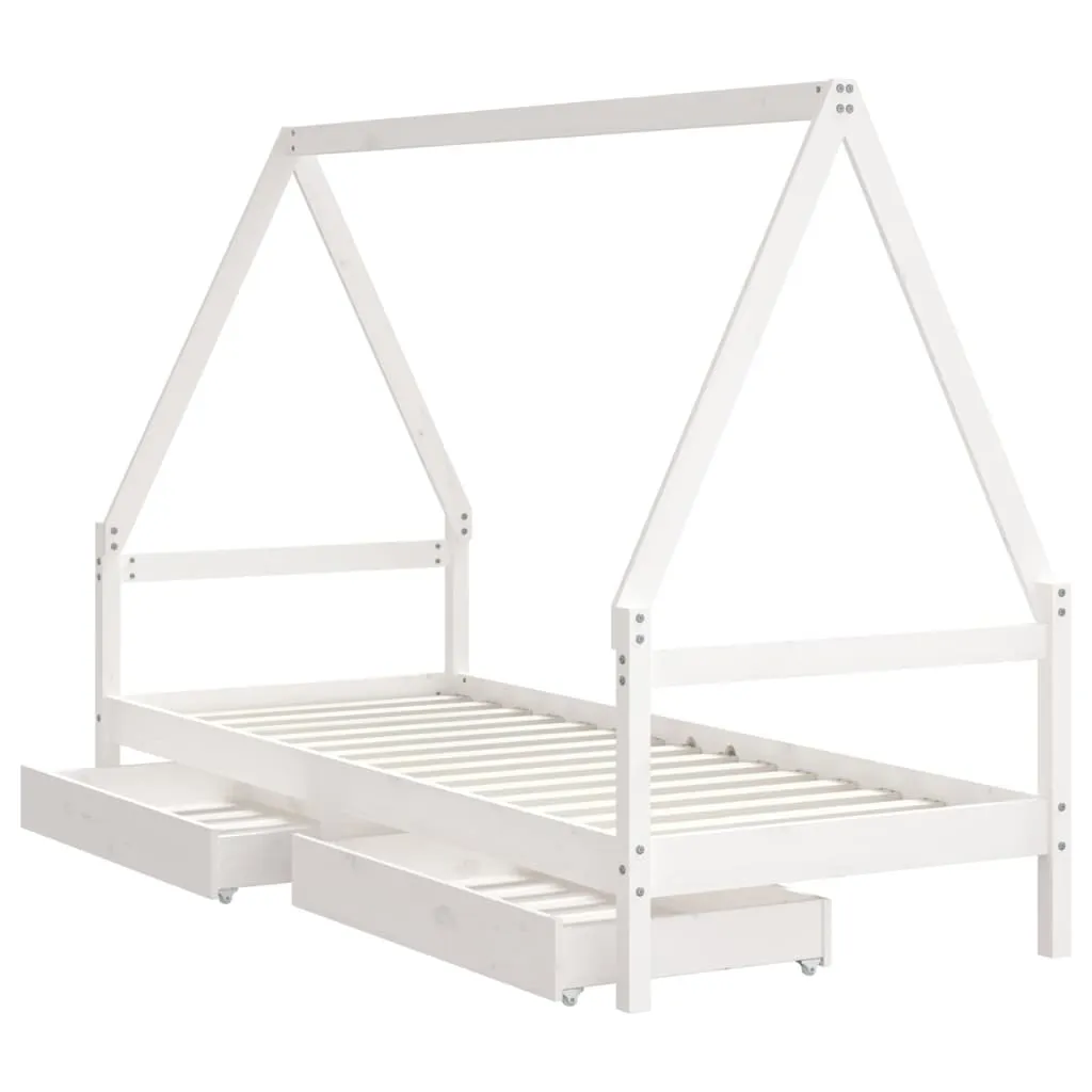 Kinderbett Hausform aus massivem Kiefernholz Weiß 205,5x85,5x143 cm