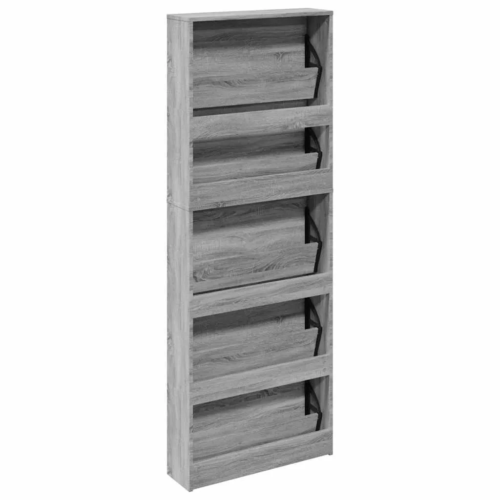 Moderner Schuhschrank Grau Sonoma 63x17x169,5 cm mit 5 Kippfächern