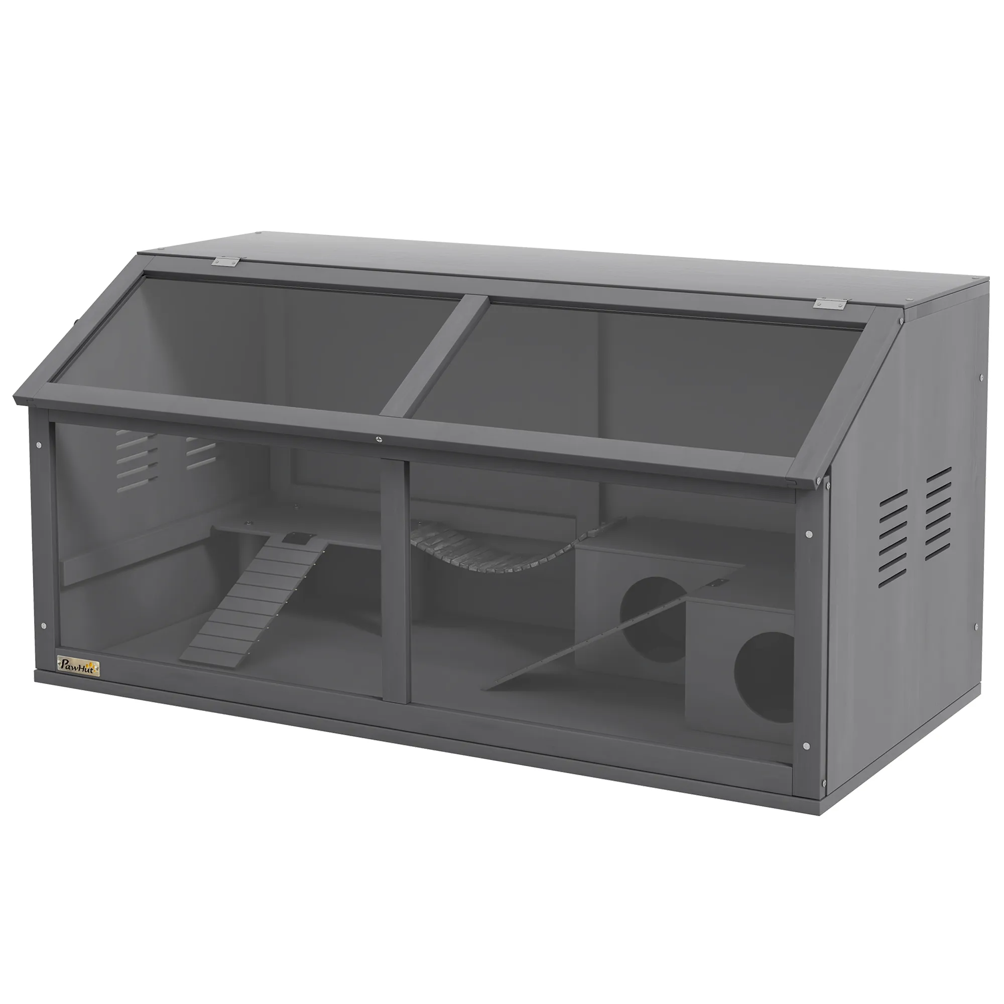 Kleintierkäfig Nagerkäfig, mit Zubehör, Tannenholz,100 cm x 52 cm x 50 cm, Grau