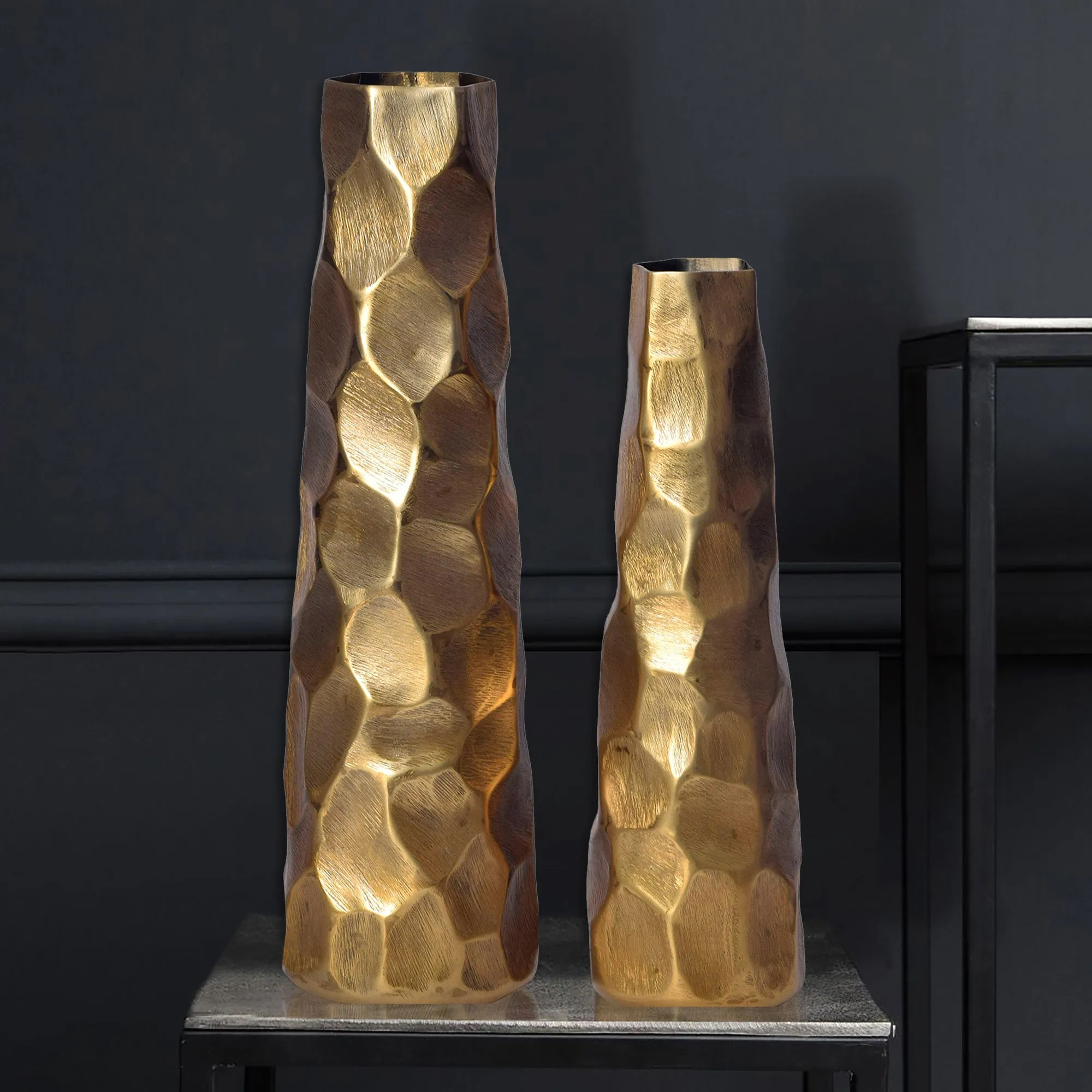 Deko Vase 2er Set Aluminium Gold Blumenvase Modern
