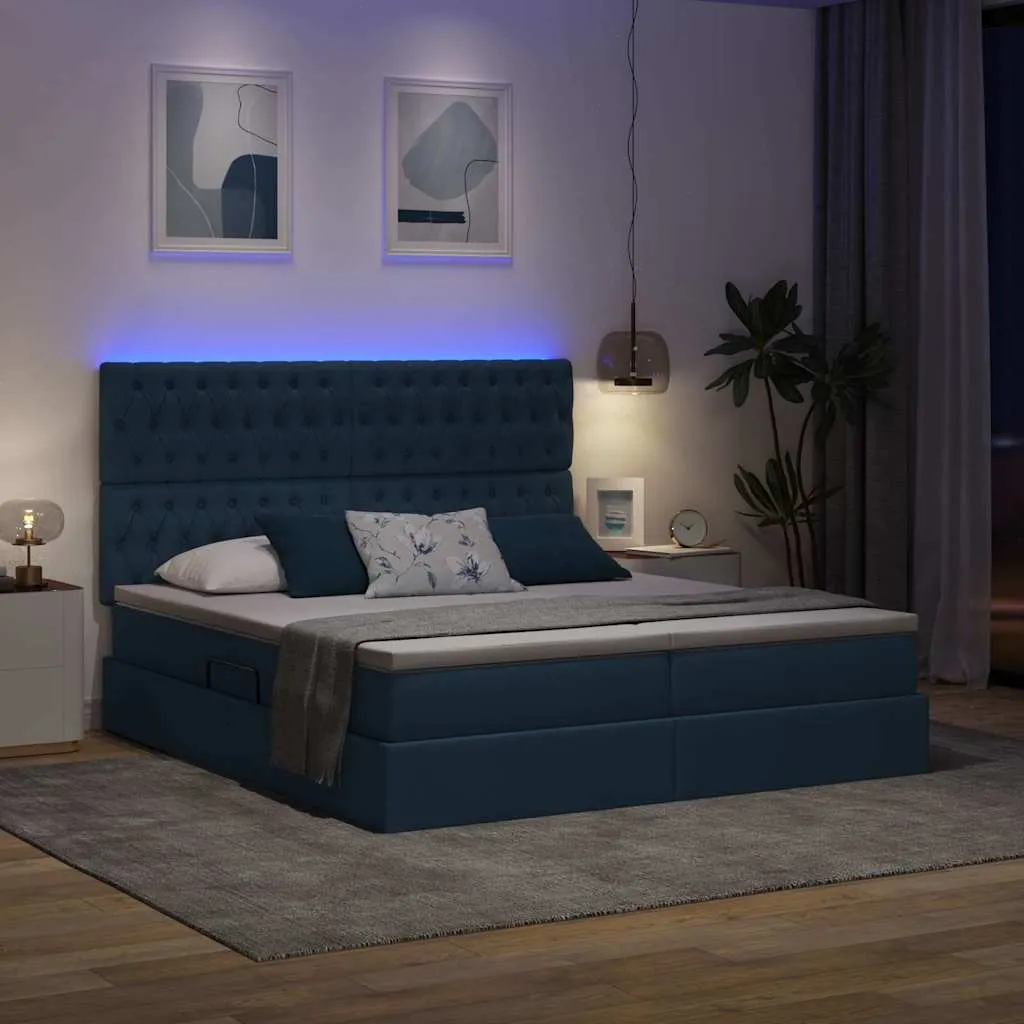 Speicherbett mit Matratze 200 x 200 cm Blau
