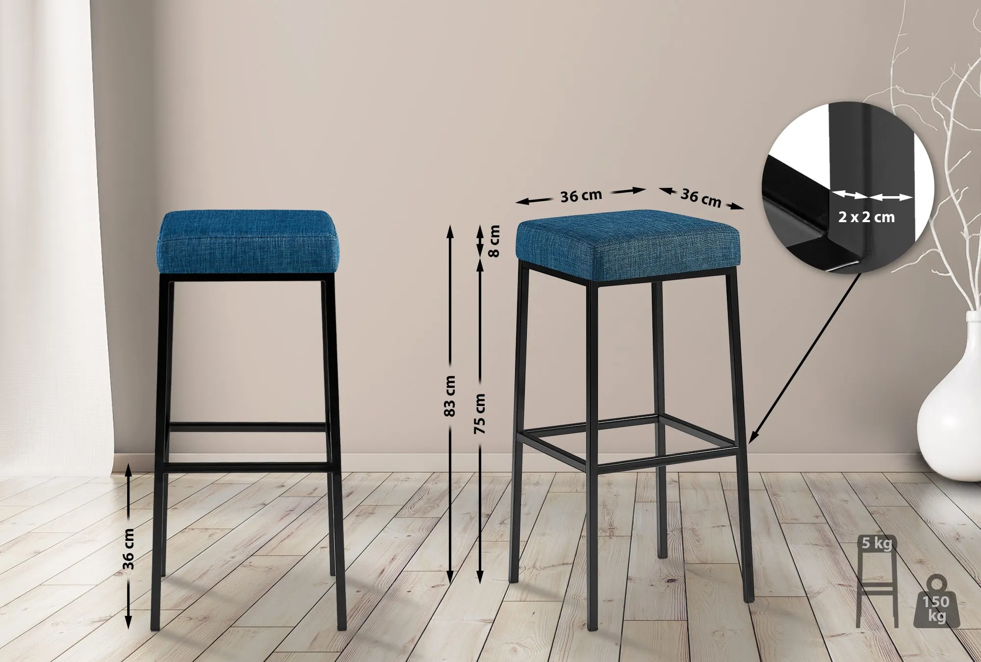 Barhocker Montreal Set 37x37x78 cm Blau