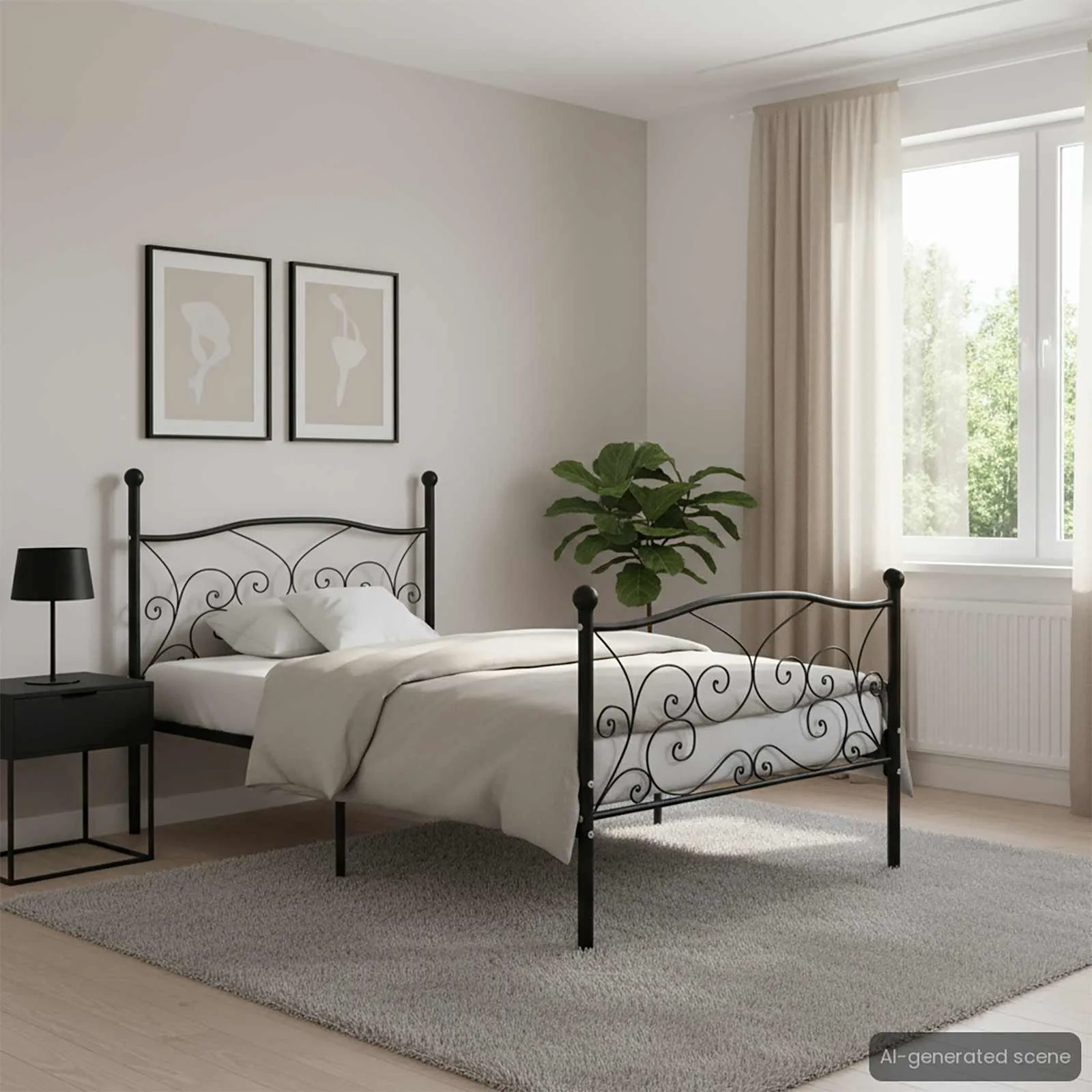 Metallbettgestell Schwarz 211x109x105 cm mit Lattenrost