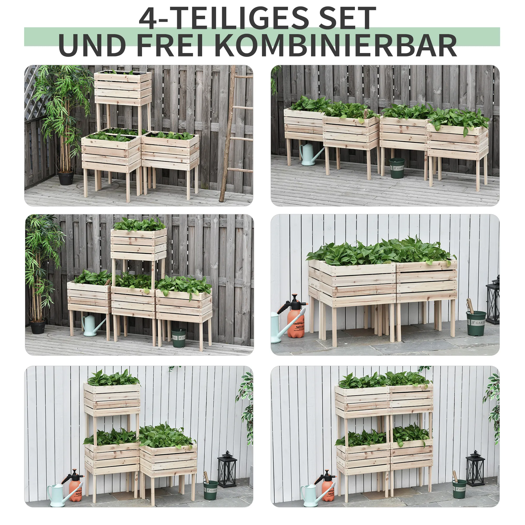 Hochbeet Set 4-teilig 50L x 30B x 60H cm Natur