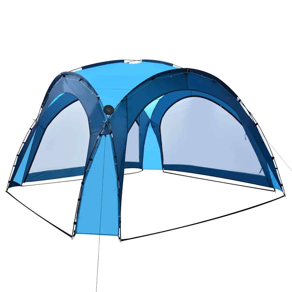 Partyzelt Blau 3,6 x 3,6 x 2,3 m mit LED-Beleuchtung und Moskitonetz