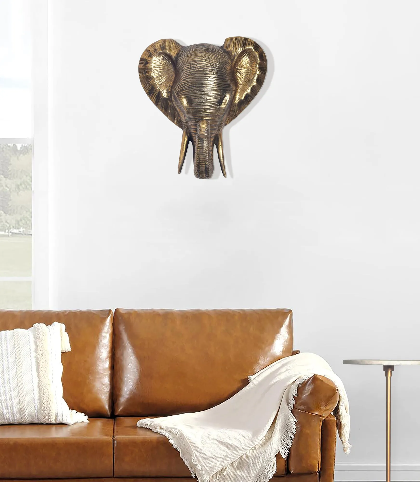 Wanddeko Elefant Aluminium Gold Afrika 41 cm Tierkopf