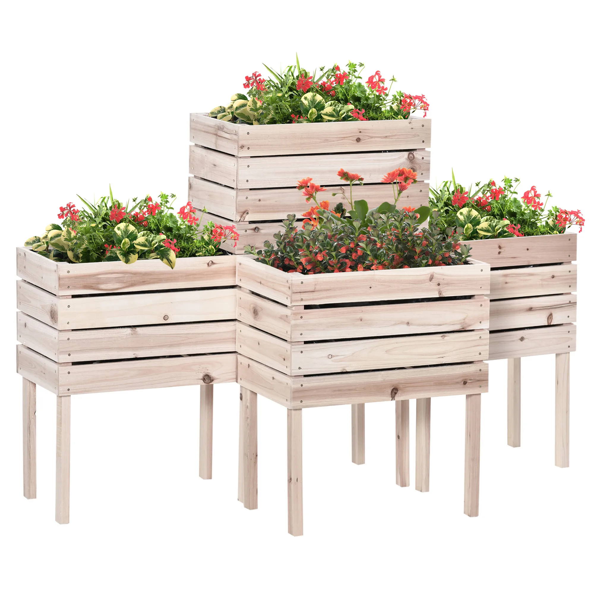 Hochbeet Set 4-teilig 50L x 30B x 60H cm Natur