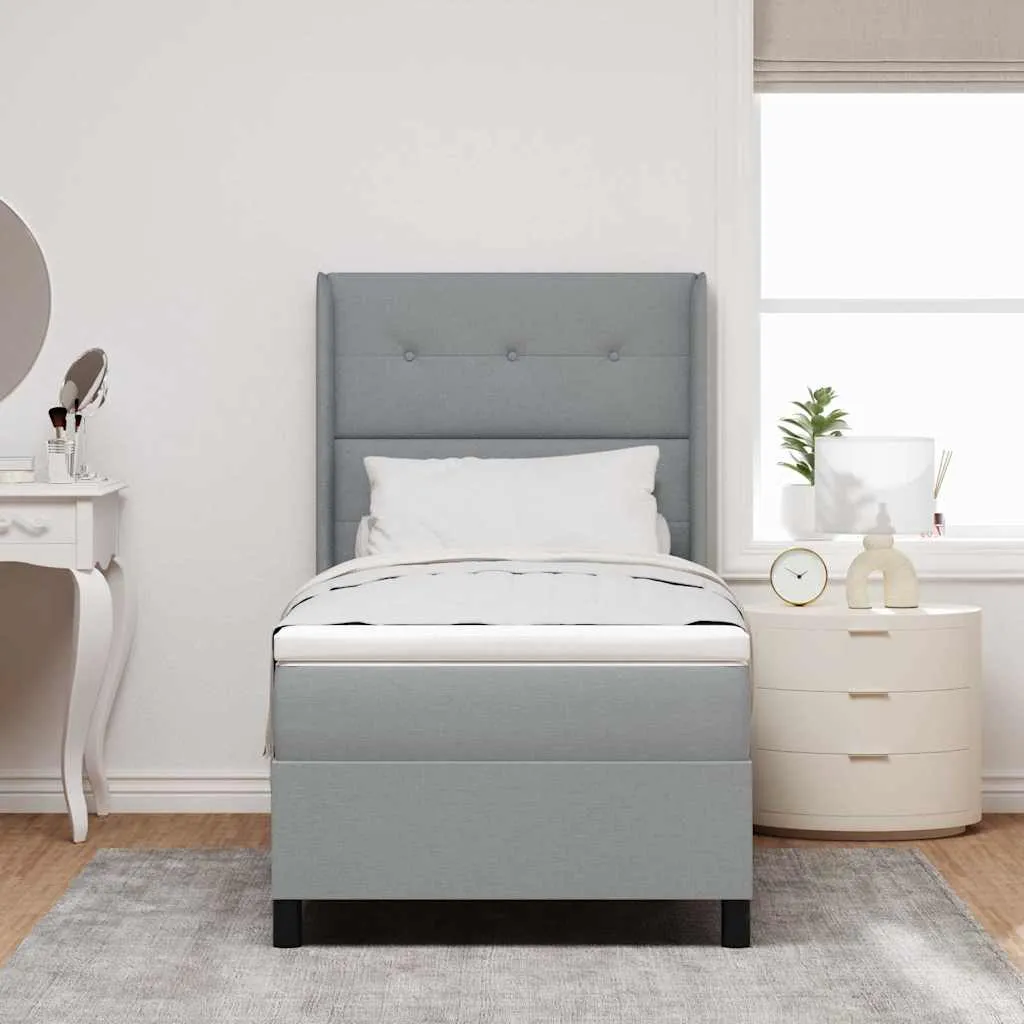 Boxspringbett LED Hellgrau 90x190 cm Massivholz & Stoff