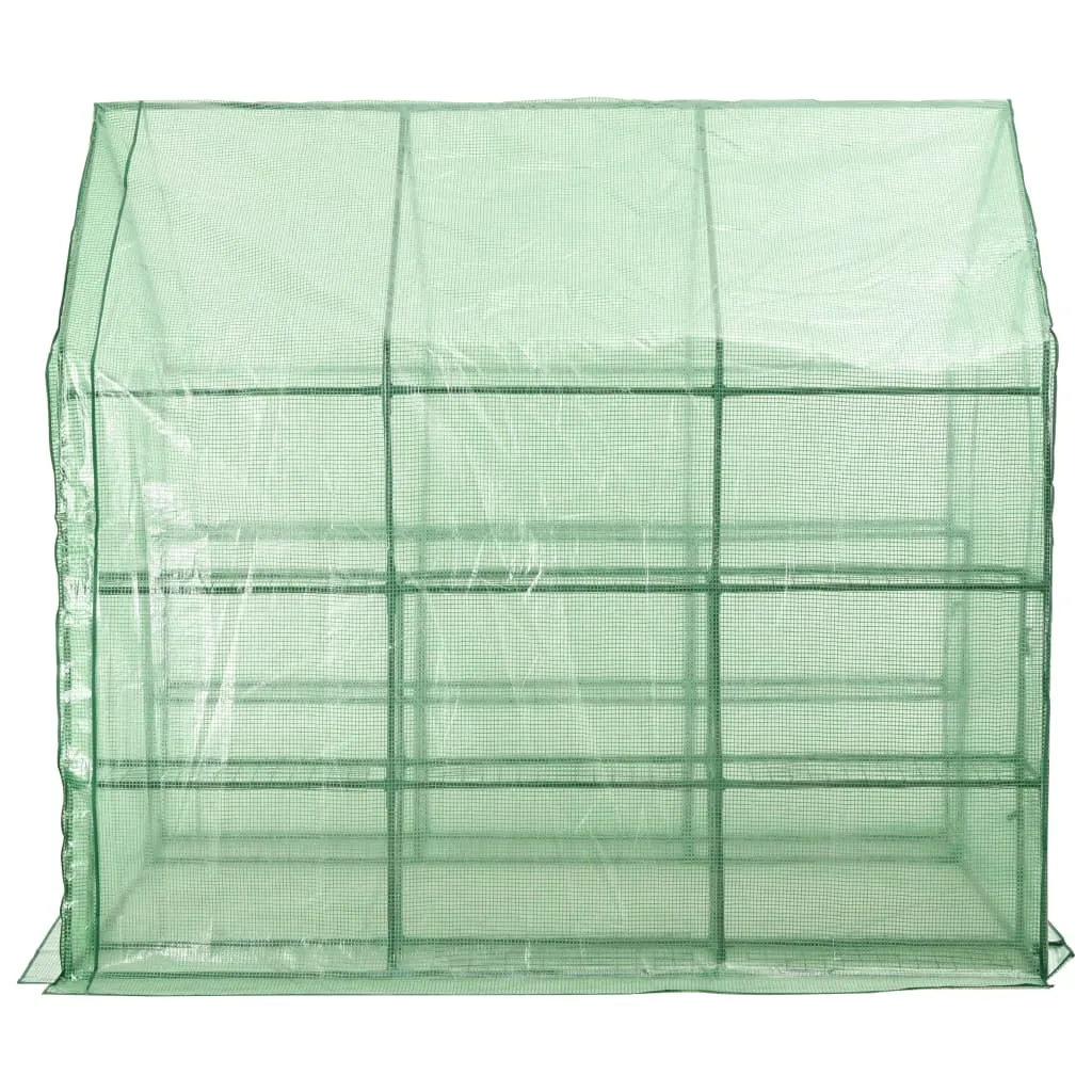 Begehbares Tunnelgewächshaus 143x214x196 cm Grün mit 12 Regalen