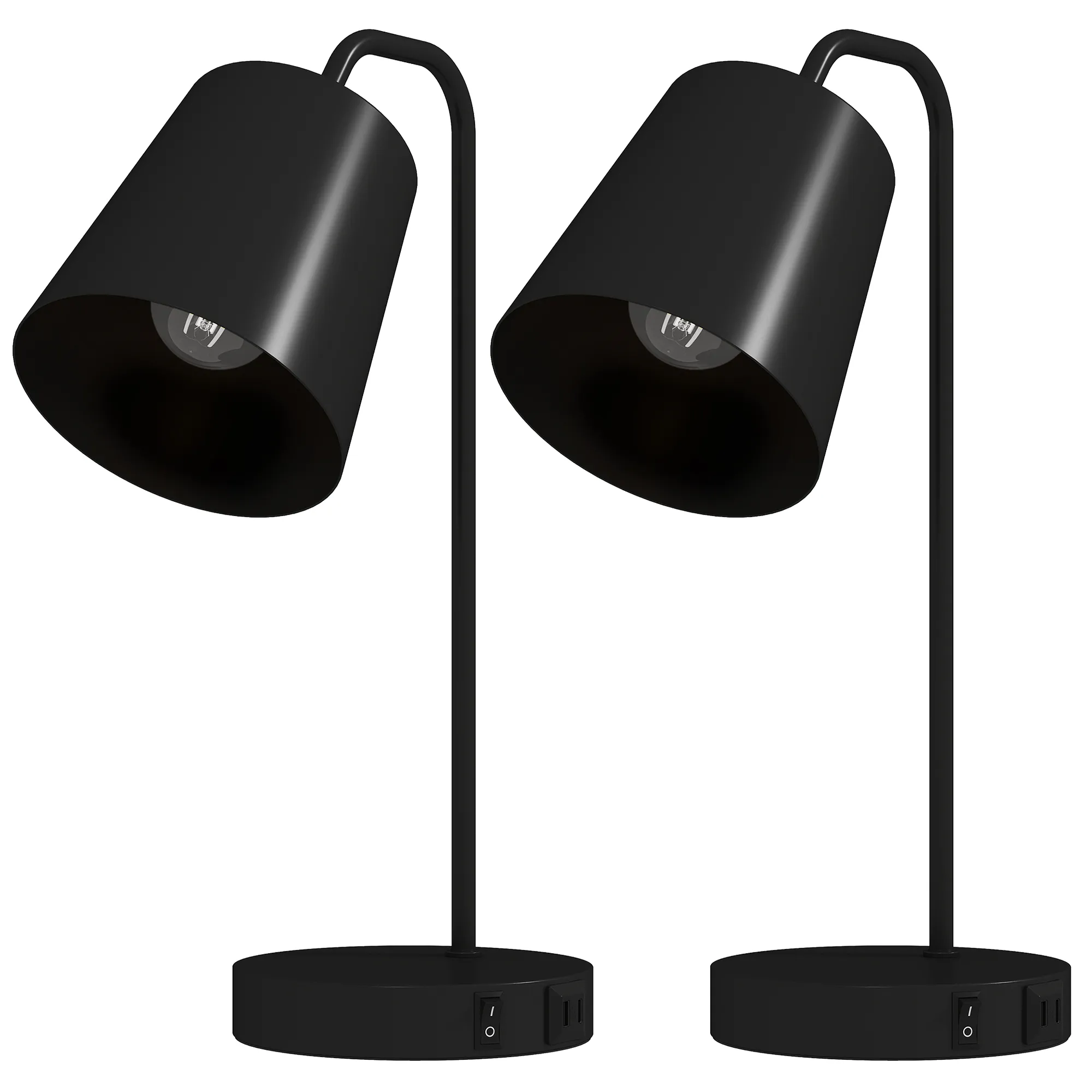 Tischlampen-Set 2 Stück mit USB-A & USB-C Anschluss, Stahl, Schwarz