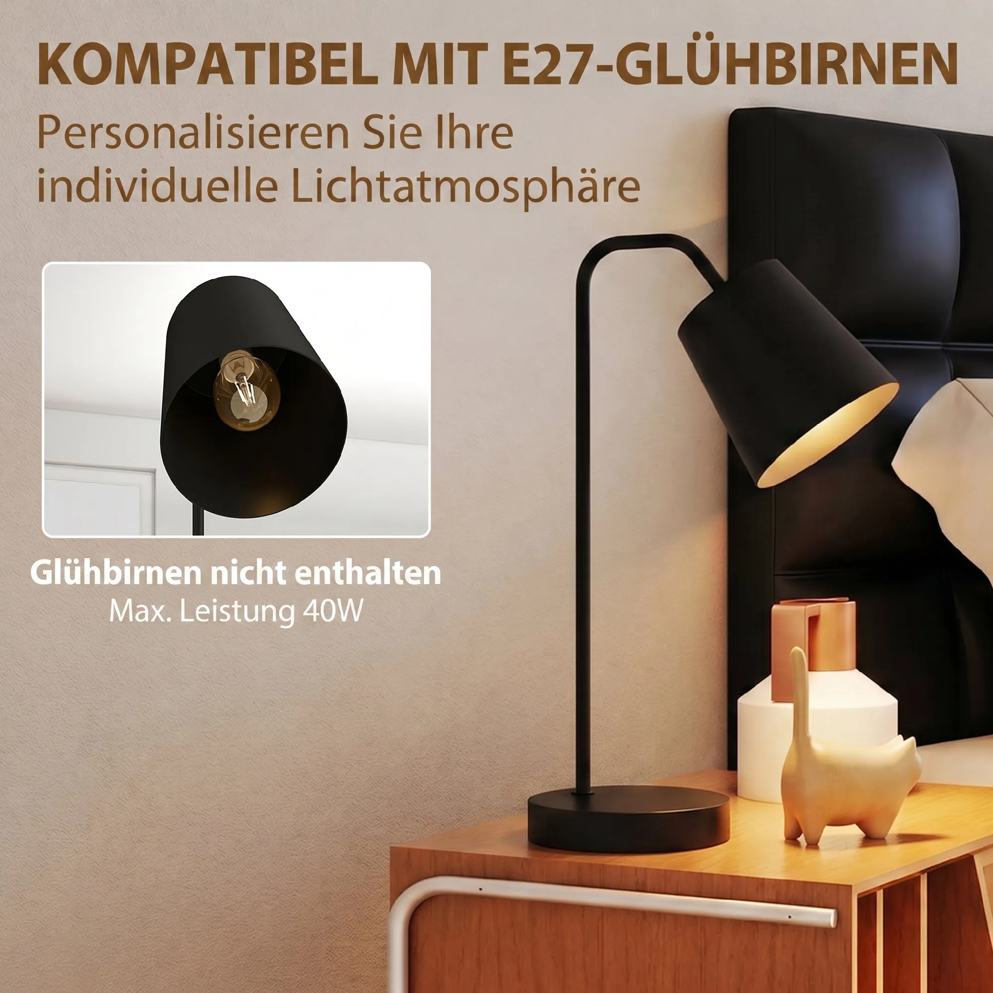 Tischlampen-Set 2 Stück mit USB-A & USB-C Anschluss, Stahl, Schwarz