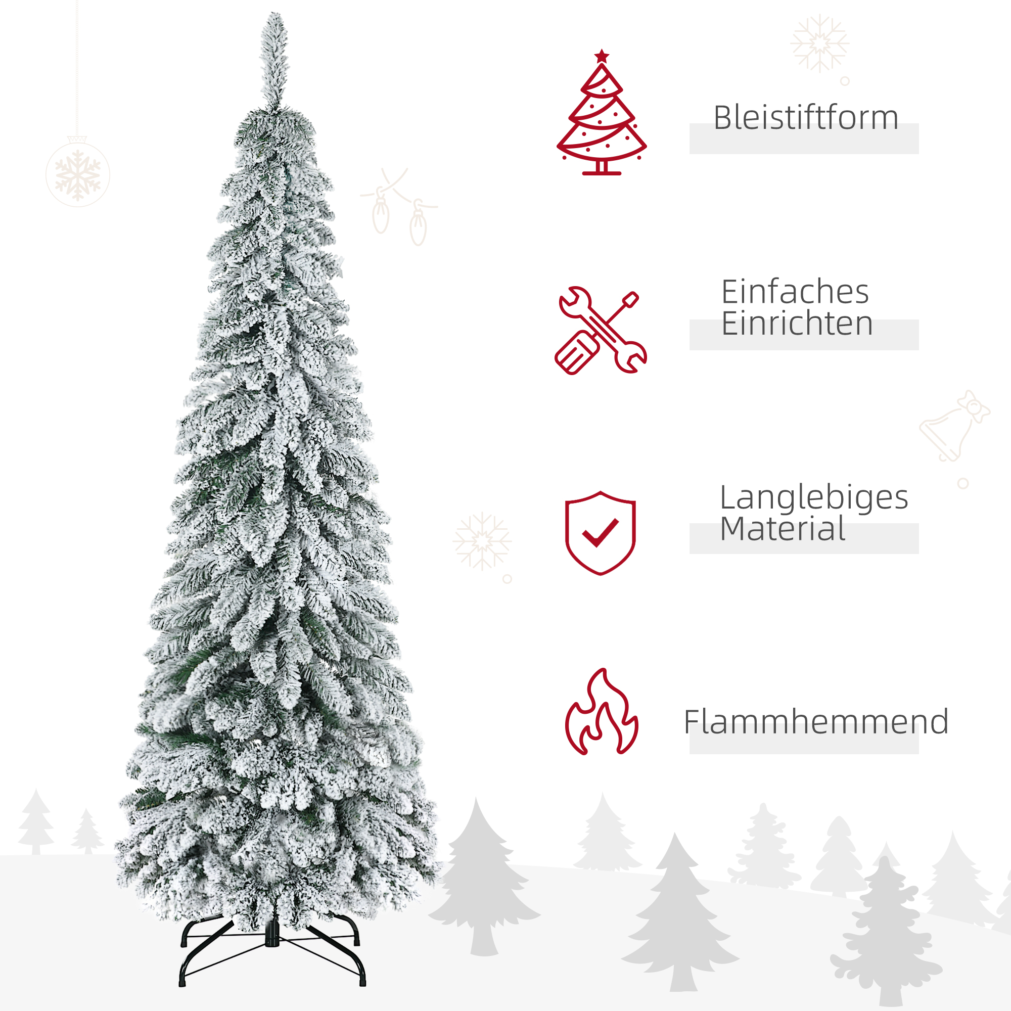 Künstlicher Weihnachtsbaum mit Kunstschnee, schlank, 180 cm, Grün