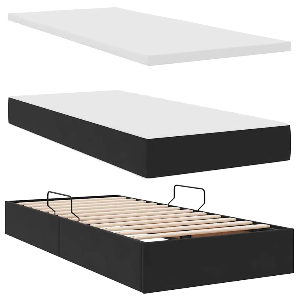 Aufbewahrungsbett mit Matratze 100 x 200 cm Schwarz