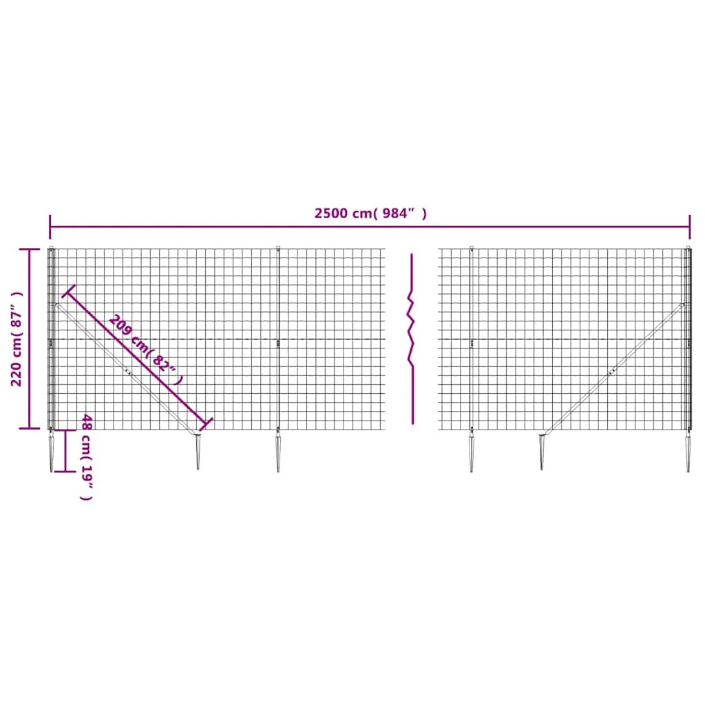Maschendrahtzaun 2,2 x 25 m Anthrazit mit PVC-beschichtetem Stahl