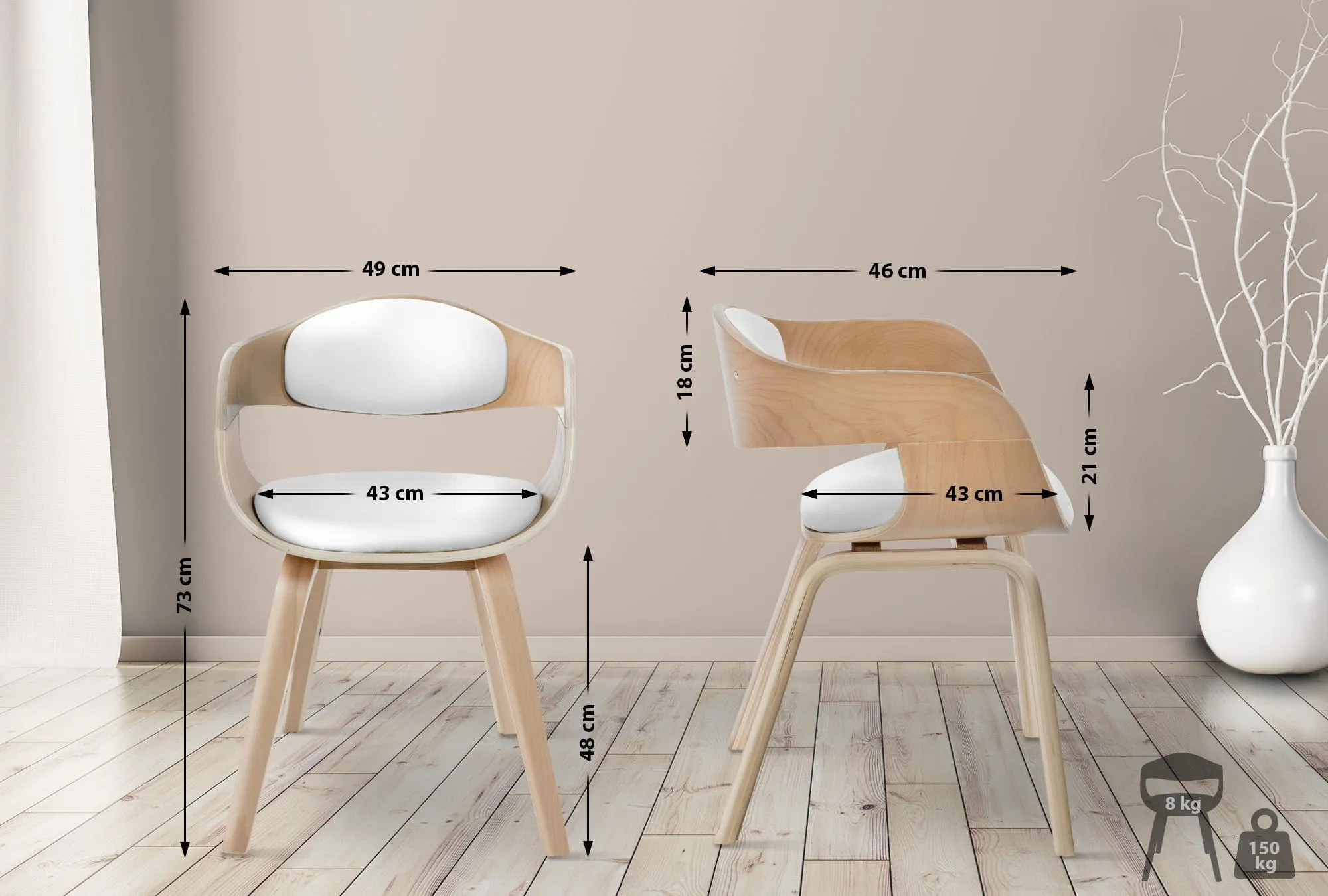 2er Set Stühle 46x49x73 cm natura/weiß