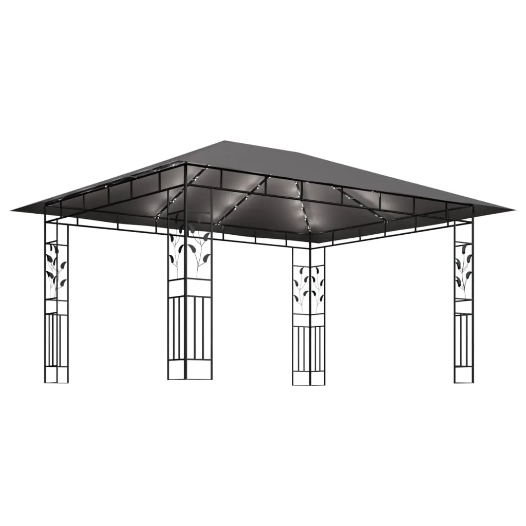 Pavillon Anthrazit 4 x 3 x 2,73 m mit Solar-Lichterkette und Moskitonetz