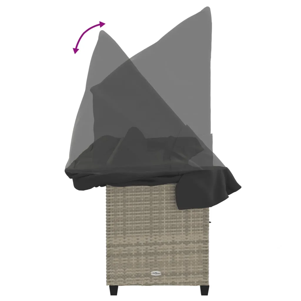 Sonnenliege mit Dach 204x75x140 cm Hellgrau aus PE-Rattan und Stahl