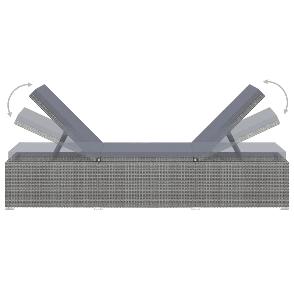 Sonnenliege mit Auflage Poly Rattan Grau