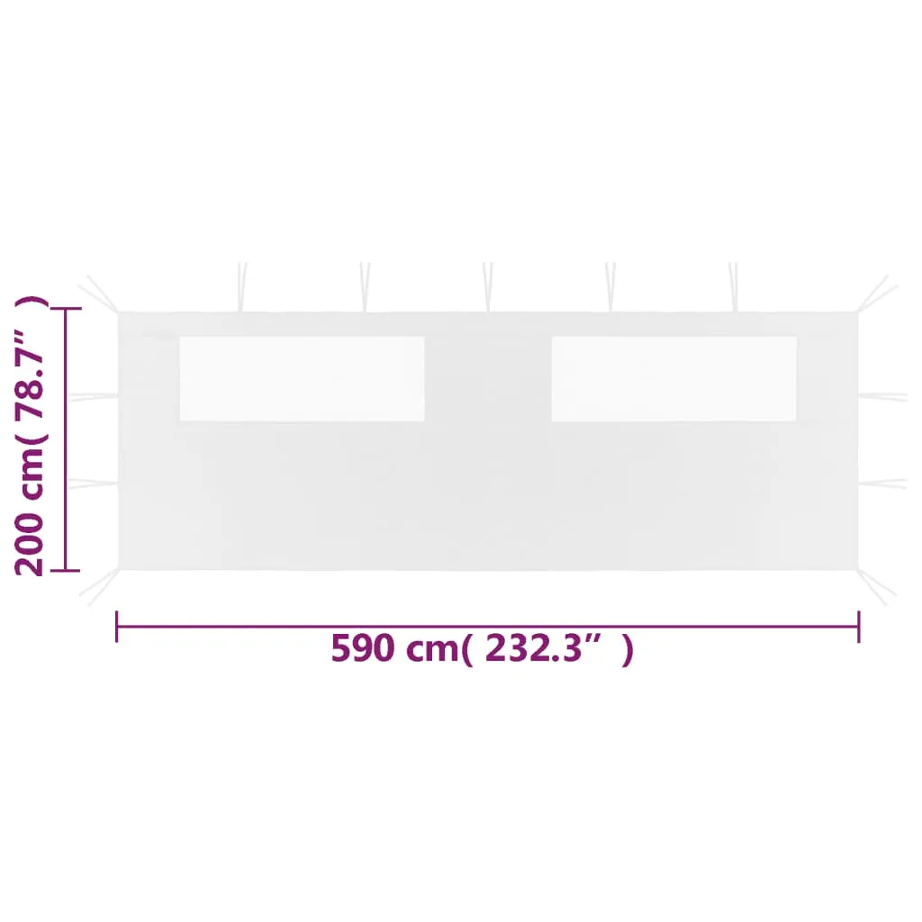 Pavillon-Seitenwand mit Fenstern 590 x 200 cm in Weiß