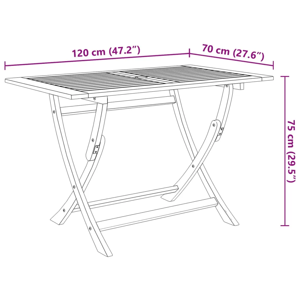 Klappbarer Gartentisch 120x70x75 cm Massivholz Akazie