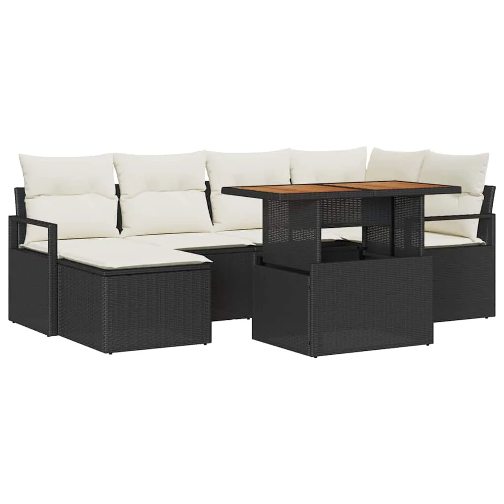 Modulares Garten-Dining-Set 55x55 cm Schwarz und Creme mit Echtholz
