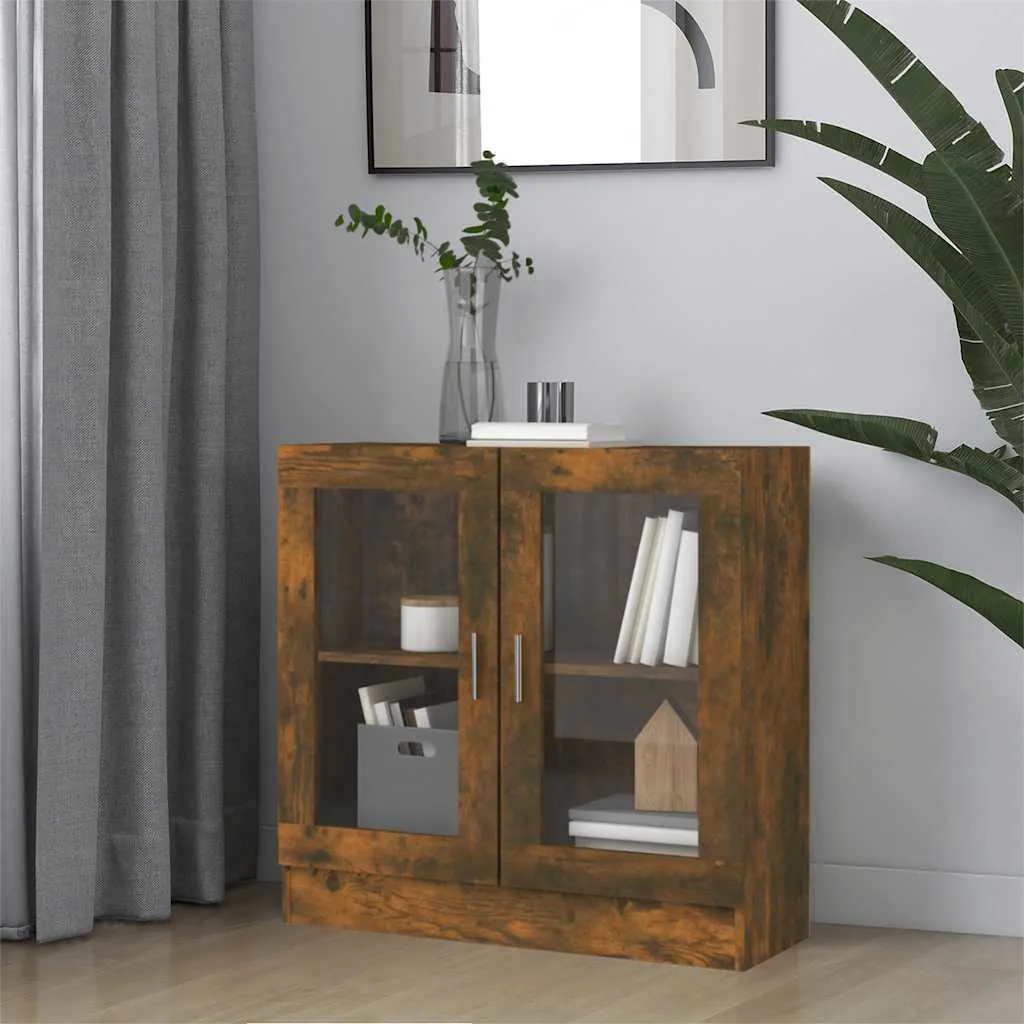 Vitrinenschrank 82,5x30,5x80 cm in Räuchereiche mit 2 Fächern und Glastüren