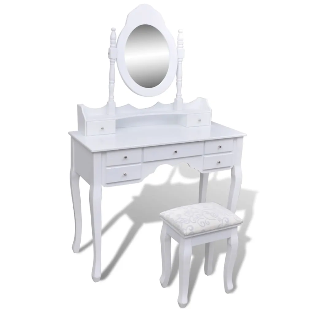 Schminktisch-Set Weiß 93x39x74,5 cm mit Hocker und Spiegel