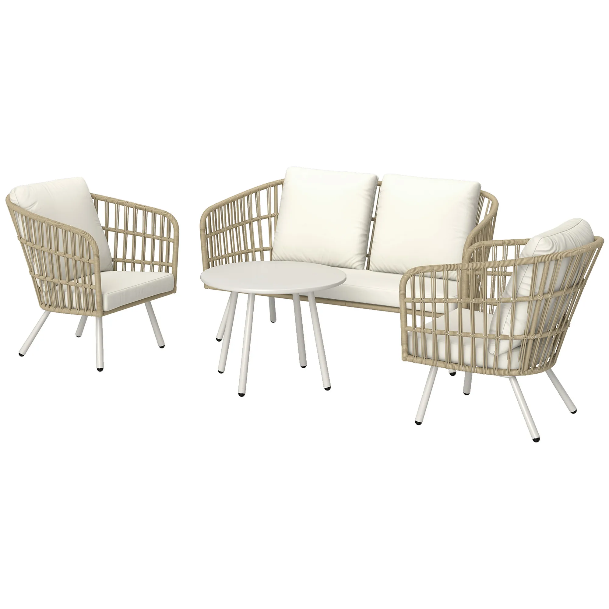 Polyrattan-Gartenmöbel Set 4-teilig Cremeweiß+Khaki 132L x 65B x 69H cm