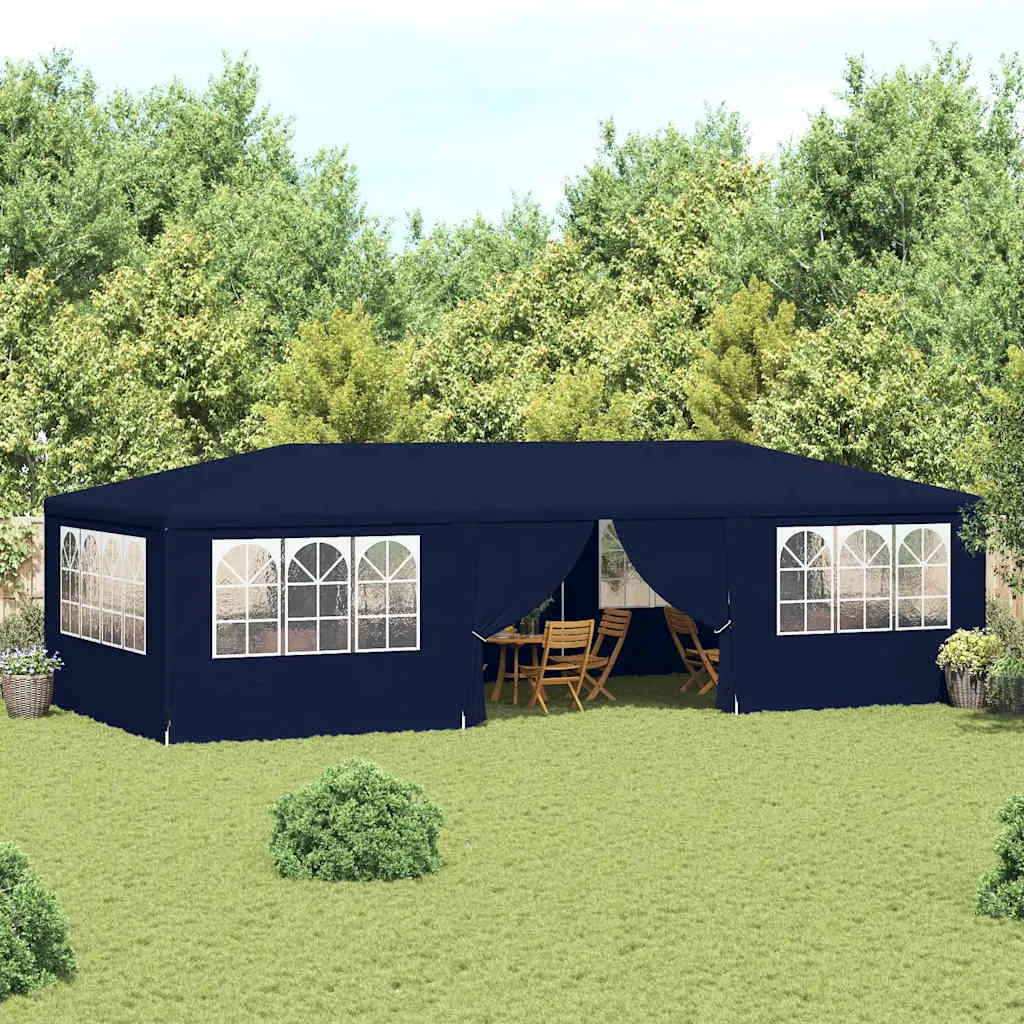 Partyzelt 4 x 9 x 2,75 m Blau mit Seitenwänden und Stahlgestell