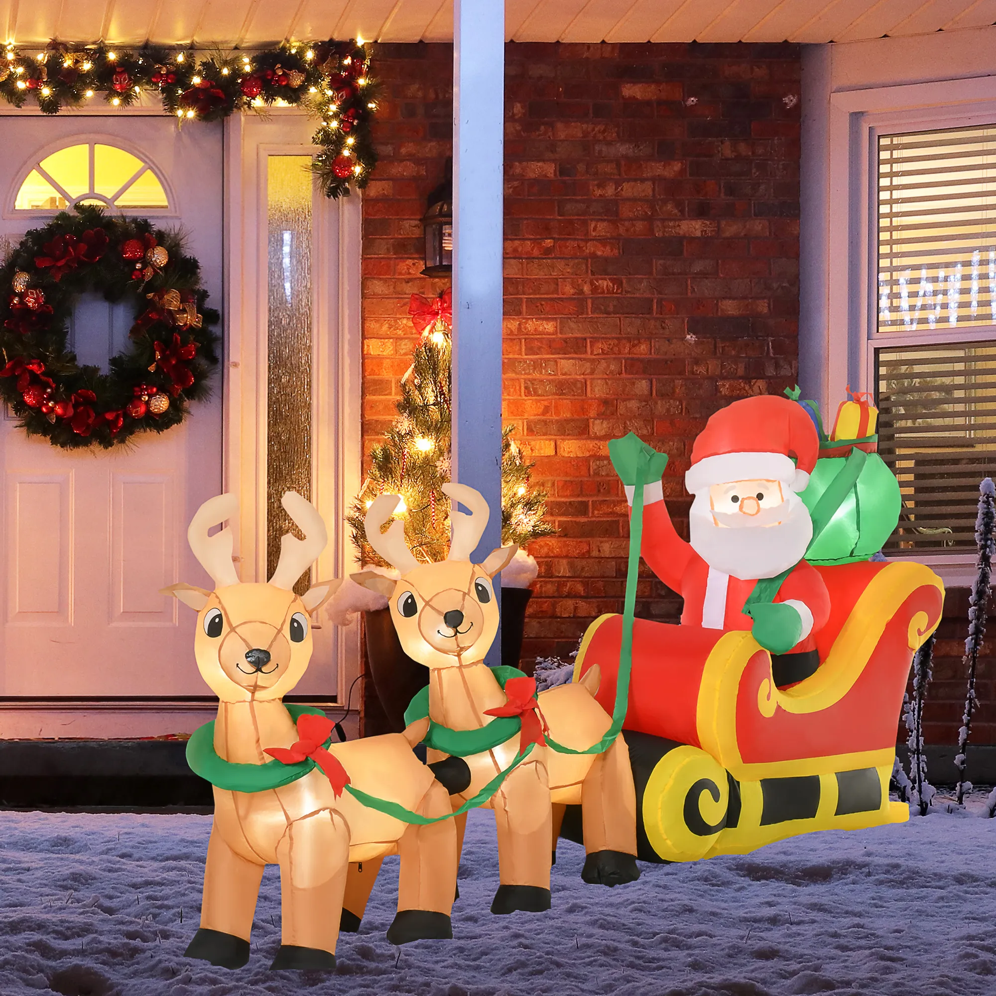 Aufblasbarer Weihnachtsmann mit Schlitten, 6 LED-Lichter, wasserdicht, 240 x 57 x 112 cm
