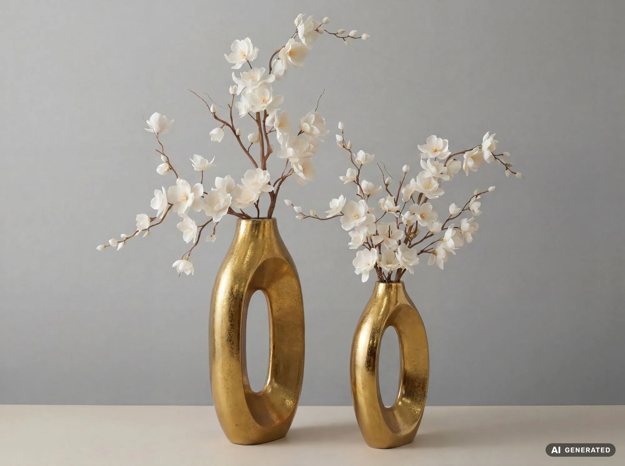 Dekovasen 2er Set aus Aluminium Raw-Finish Ringdesign Goldfarben