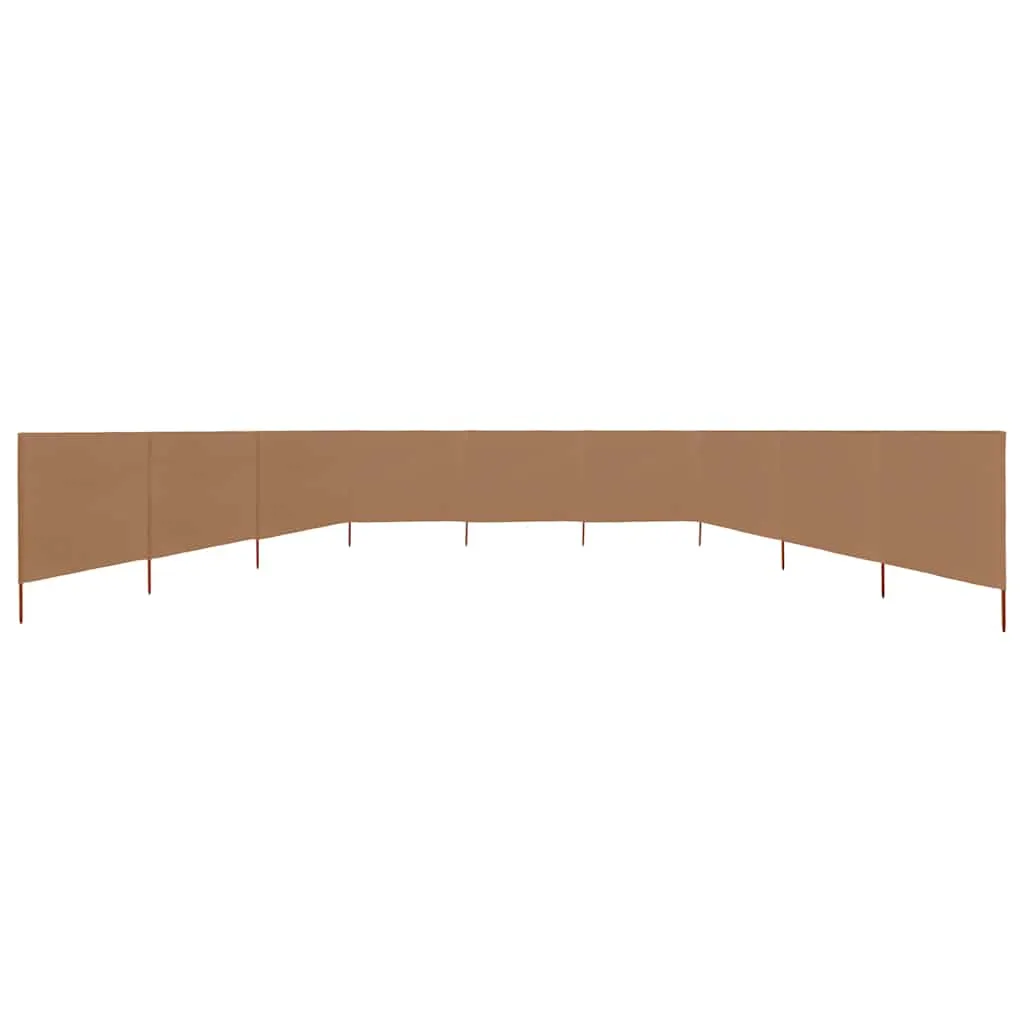 9-teiliger faltbarer Windschutz 1200x160 cm Taupe mit Massivholzpfählen