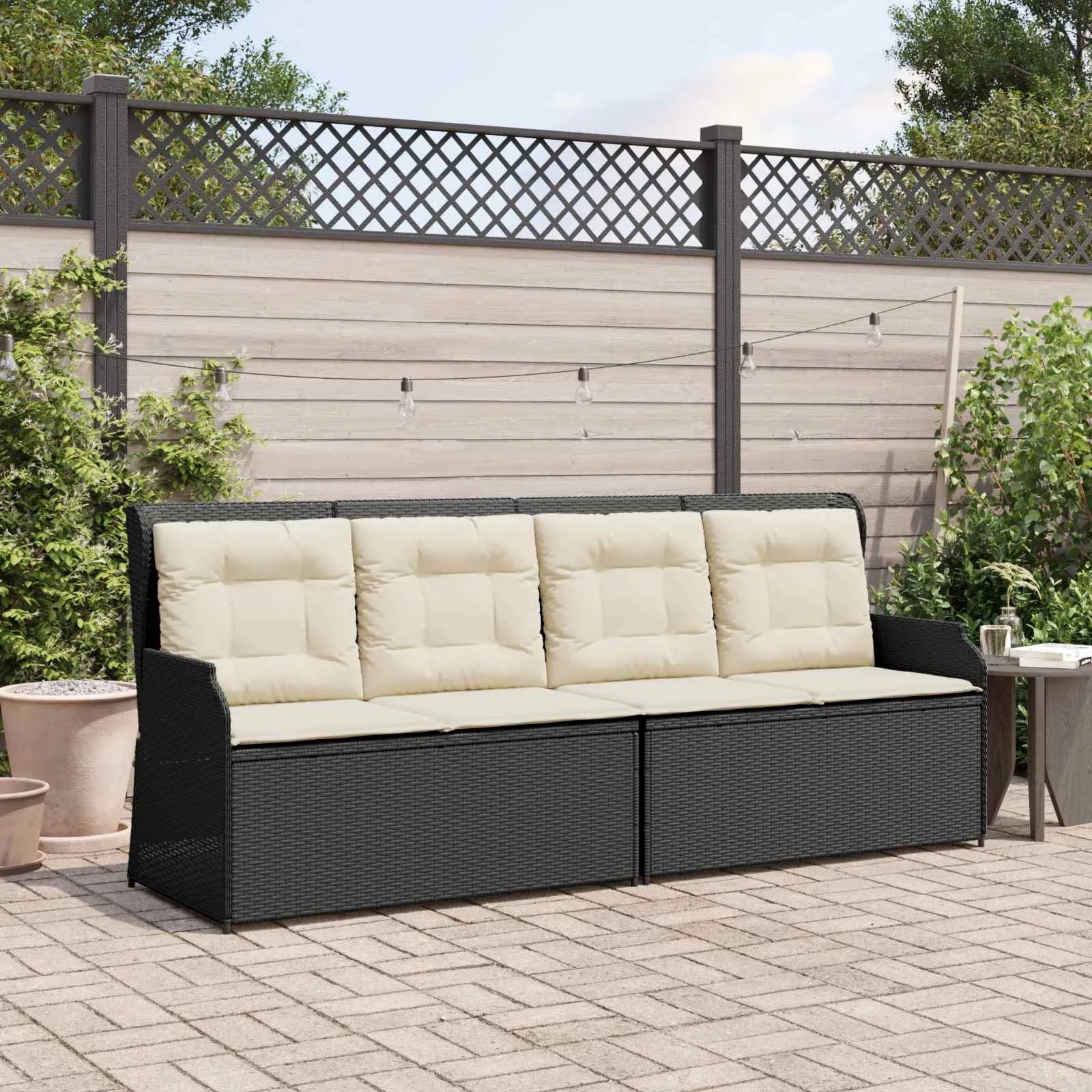 Liege-Gartenbank Poly-Rattan Schwarz und Cremeweiß für 2 Personen